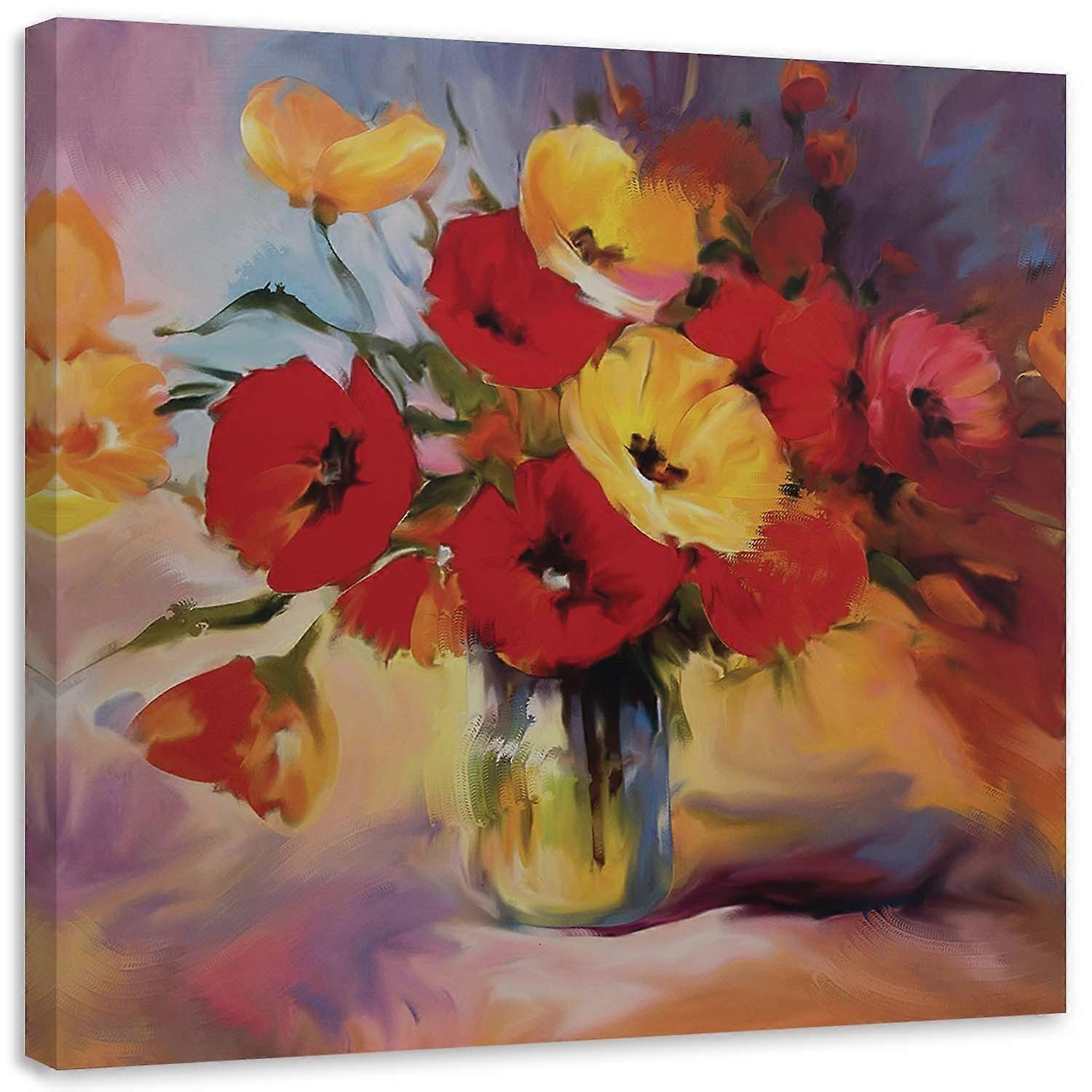 Leinwandbild, Mohnblumenstrauß in einer Vase - 30x30