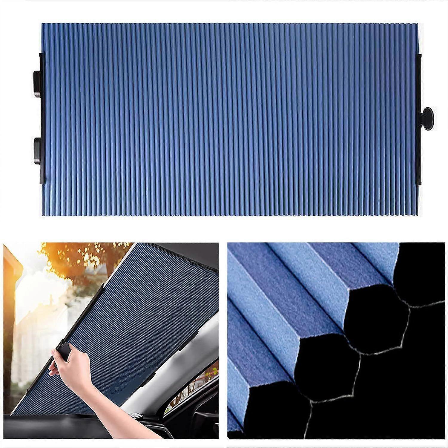 Retractable Windshield Sun Shade for Car, Cordless Cellular Sun Visor Protector Blocks 99% UV Rays to Keep The Vehicle Cool, with 3 Suction Cups (65CM