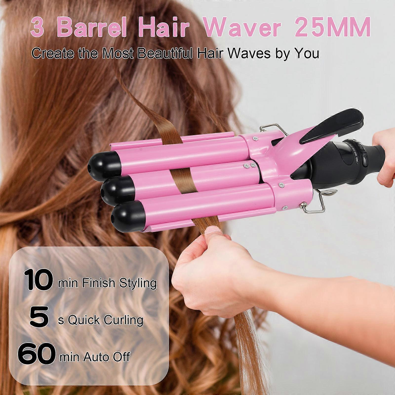 Pretfy Curling Iron 3-Barrel 25mm Waver Curler Temperature Adjustable LCD Temp Display Hair Styling Tool