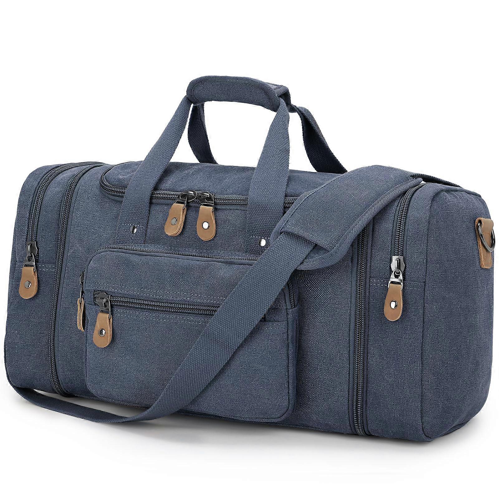 Canvas Duffle Bag for Travel 50L Expandable Duffel Weekend Overnight Bag (Denim Blue)