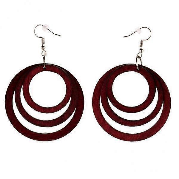 Pendientes de aro de madera rústica con cuentas rojas para mujer