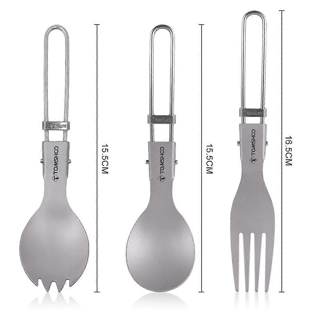 TOMSHOO Titanium Flatware Knife Fork Spoon Set Lightweight Ti Camping Utility Cutlery Set with Carrying Bag for Traveling Picnic Hiking