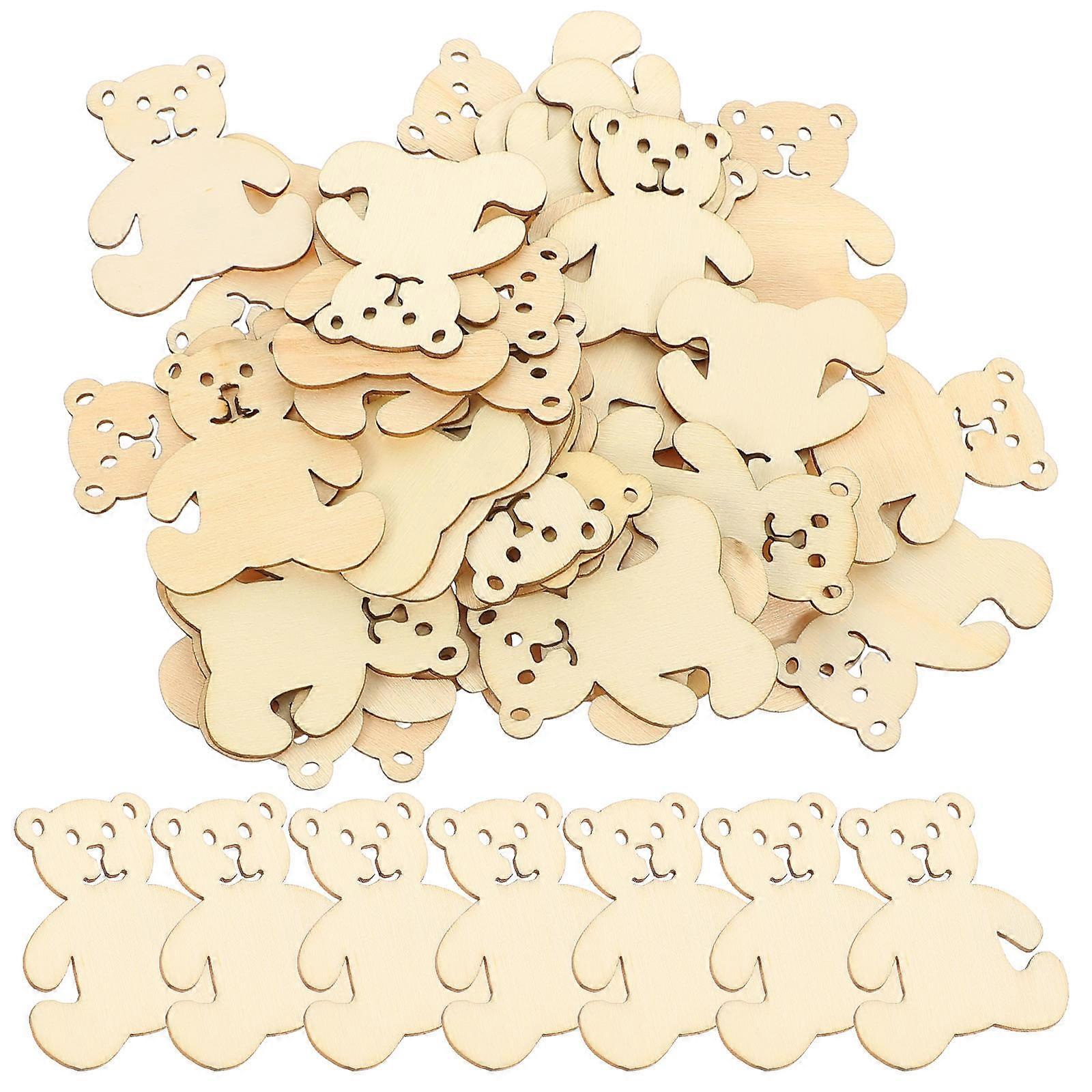Bear Shape Wooden Craft Slices 40pcs Unfinished DIY Ornaments for Creative Projects, Home Decor & Birthday Party Decorations