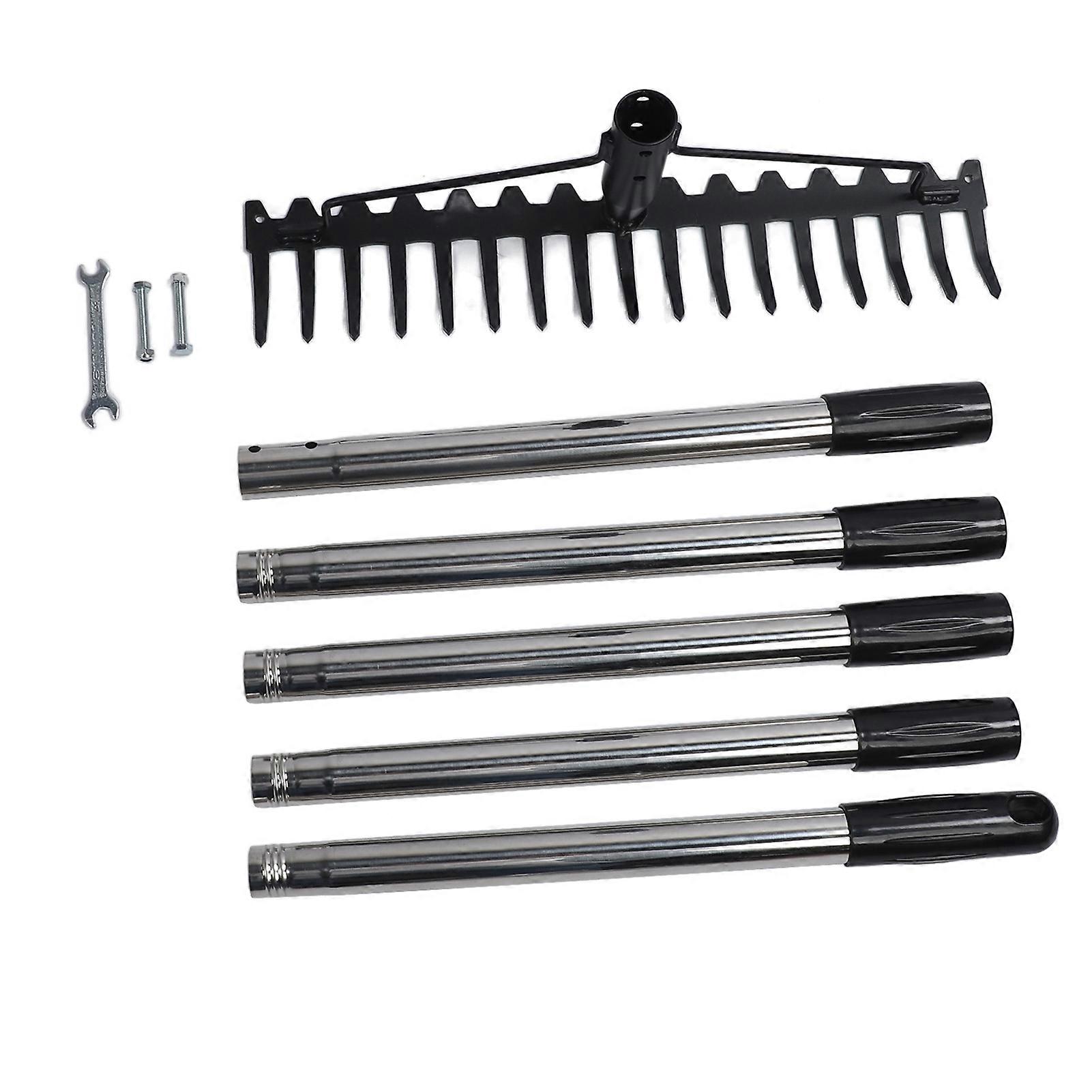 17-tooth garden rake, multifunctional, adjustable, removable metal head, tool for loosening soil and collecting leaves, 5 sections