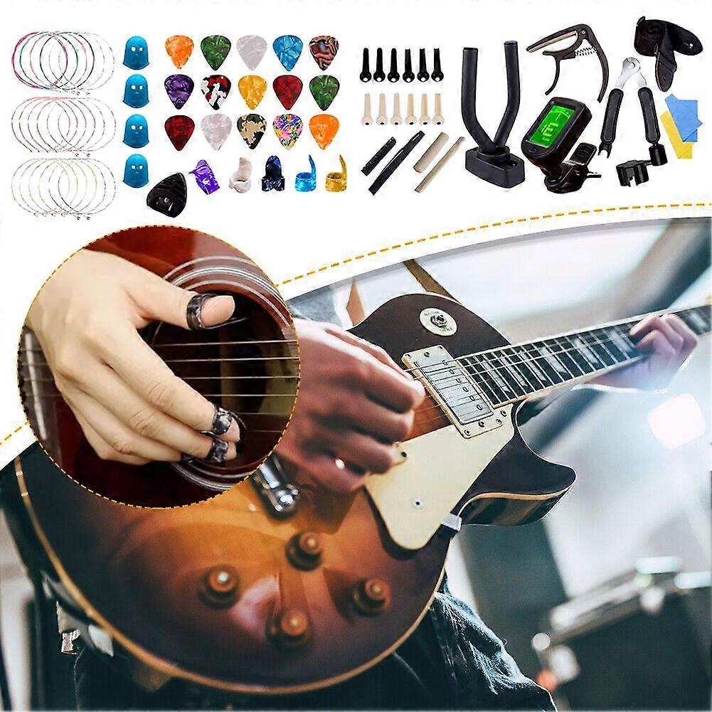 Accessory set E-48pcs(C)$ Guitar accessories set String fingertip Guitar pick String nail nut 3 in 1 string changer