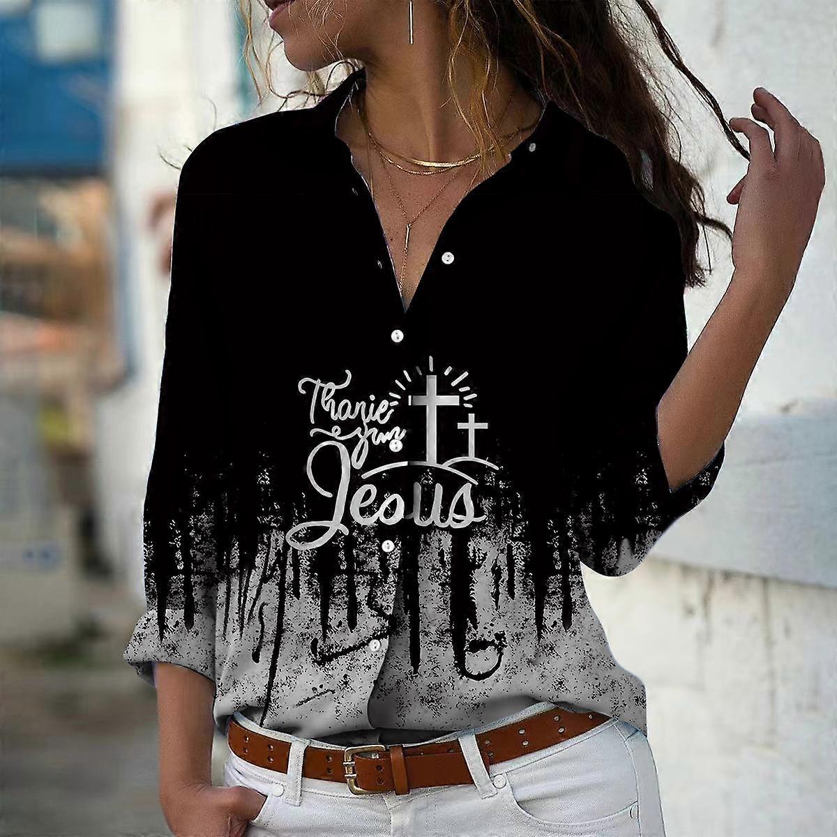 Camicetta da donna con stampa incrociata primavera autunno Femme Office Lady Button Up Turn Down Collar Camicie