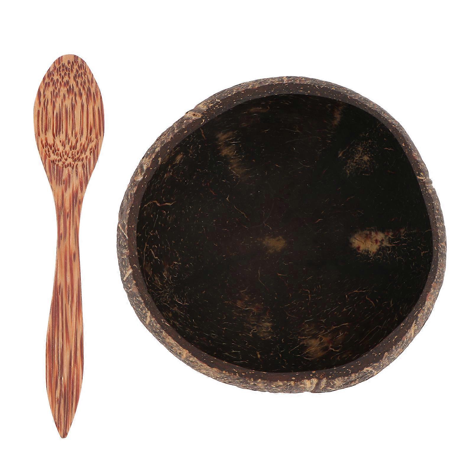 Coconut Shell Bowls Kitchen Tableware Salad Holding Round Shape With Spoon 6cm Height 1Set