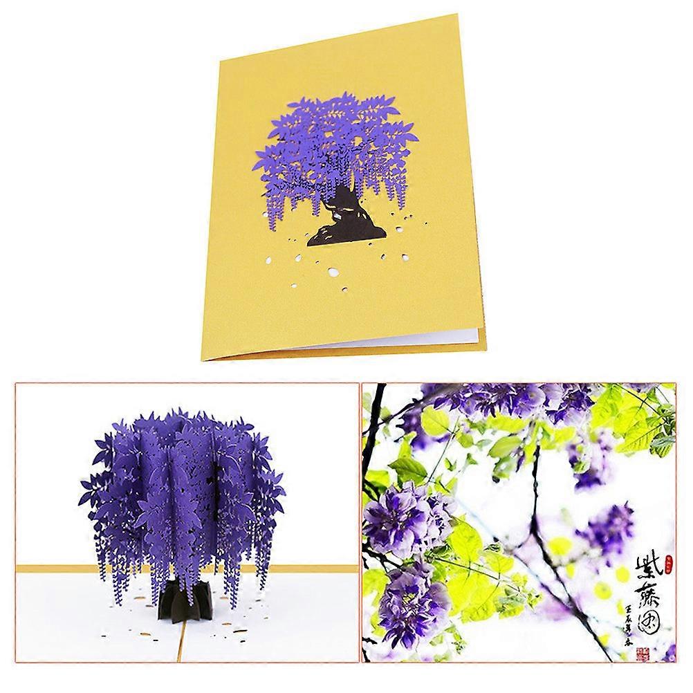 Cherry Blossom Card Wisteria 3D Purple Flower Greeting Blessings Paper 15*20CM 3D Greeting 1Pcs