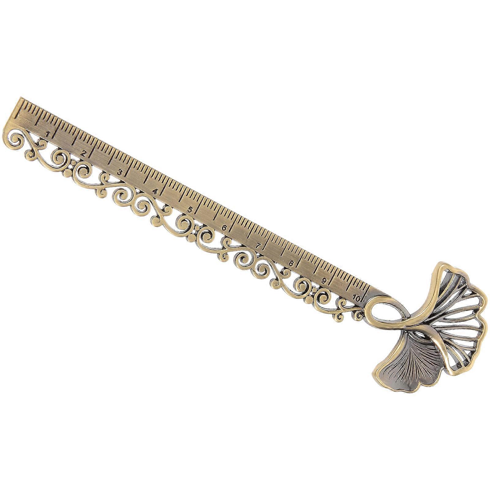 Ginkgo Leaf Shape Bookmark Ruler Hollow Metal Design Reading Crafting Dark Brown 13.5x3.5cm 1Pack