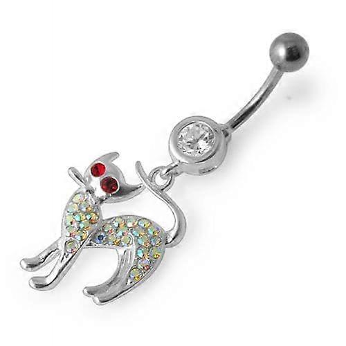 Fancy Jewelled Cat Dangling Navel Bar
