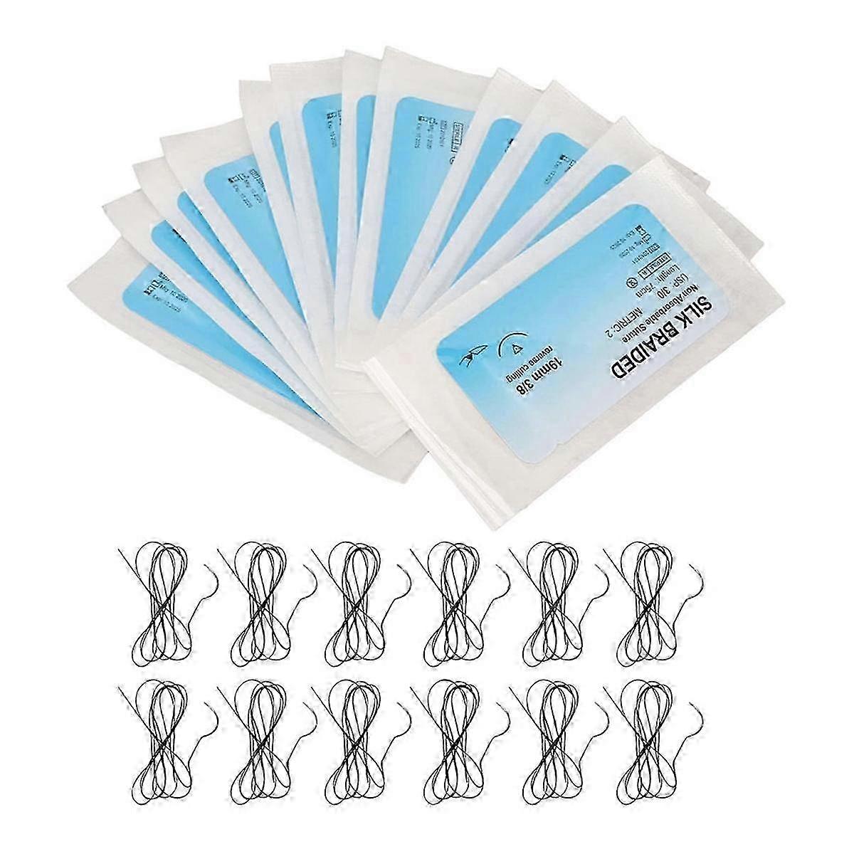 12Pcs Suture Set, Silk Thread Suturing Kit with CurvedNeedle Wound Suture Practice Thread for Clini