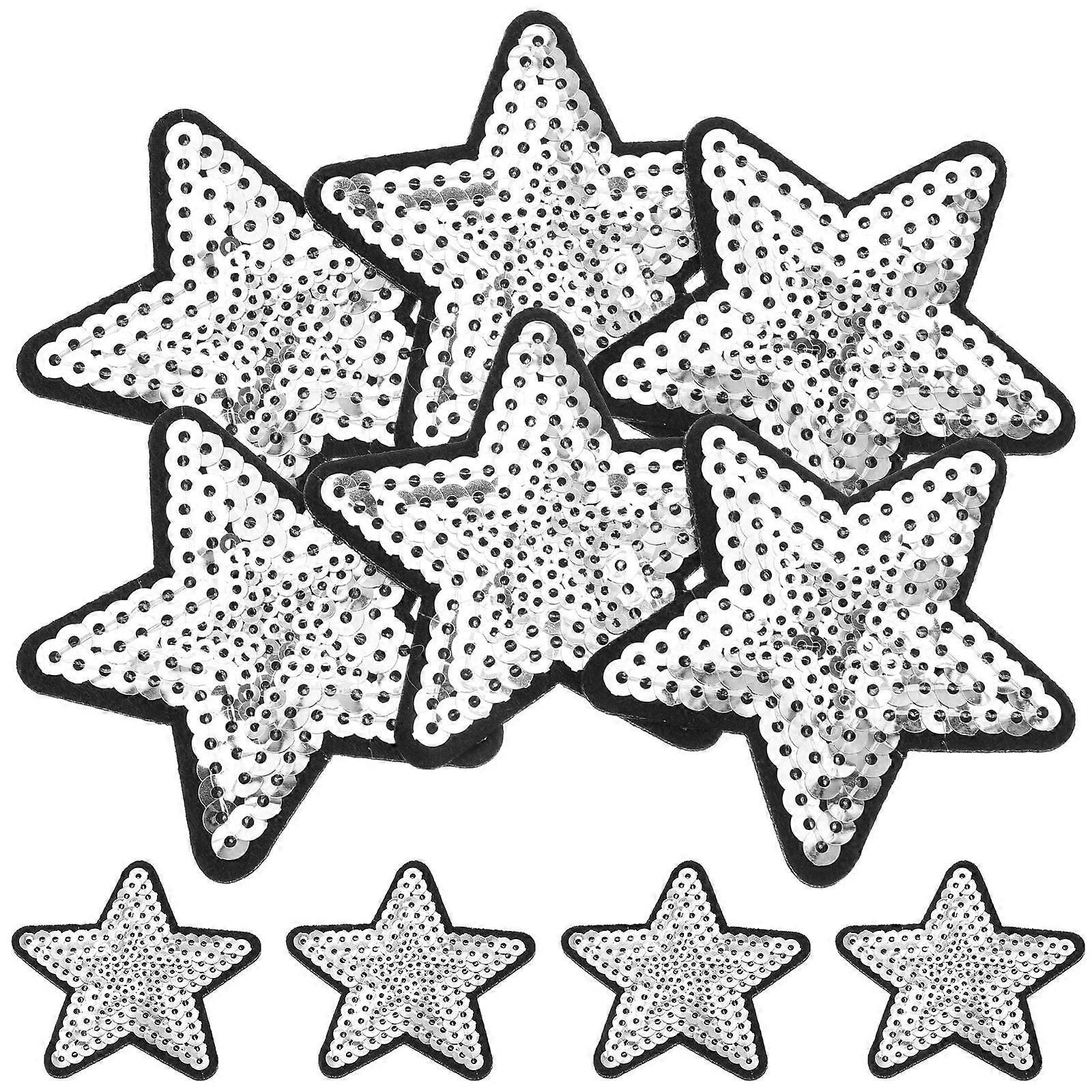 Star Patches Sequins Appliques for Clothes Use 10Pcs Silver Iron on Patches