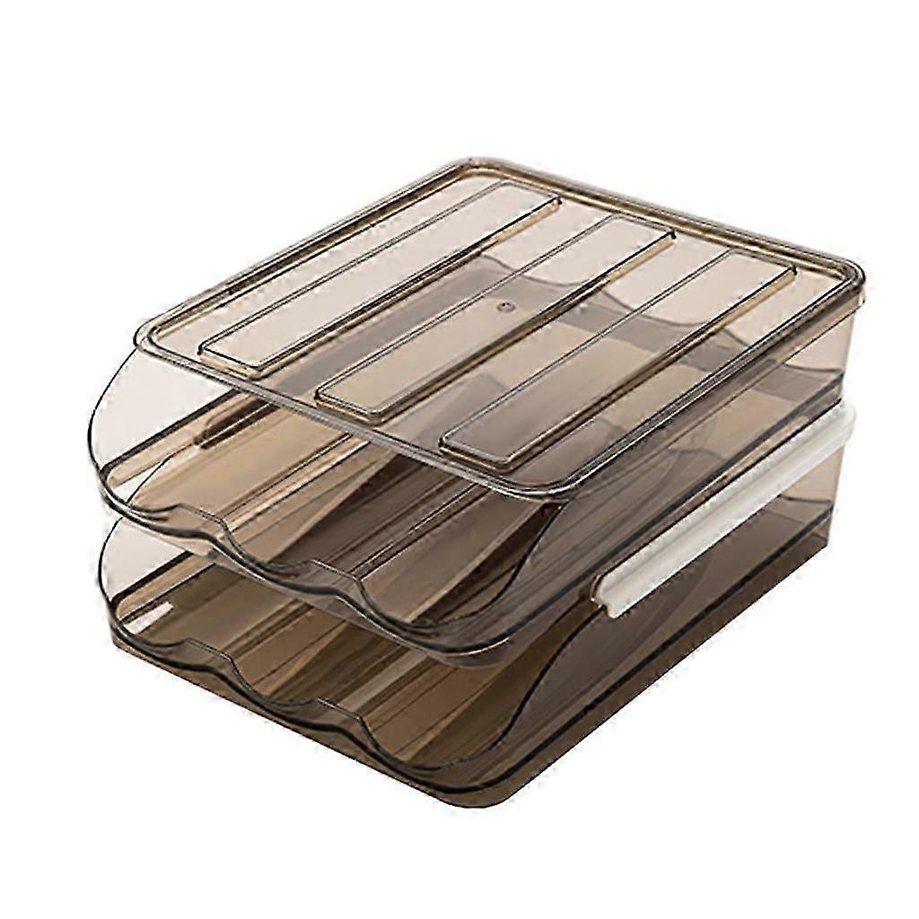 Creative Plastic Egg Box Automatic Rolling Easy Clean Saving Space with Lid 2 Layer