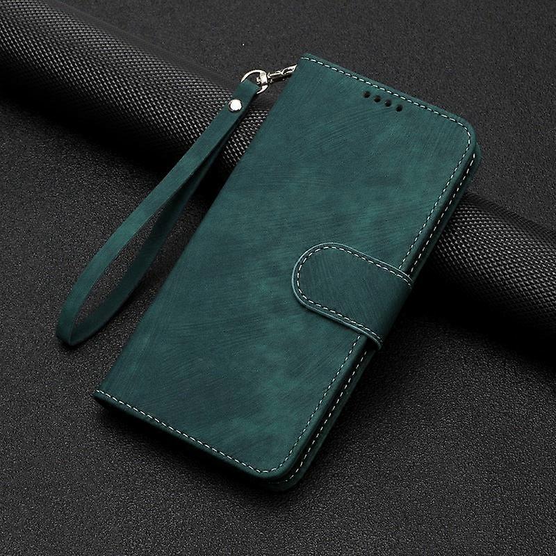 جراب لآيفون 13 برو مخطط مزدوج مطوي الحافة - جلد أخضر ذو حافة صلبة Zz428