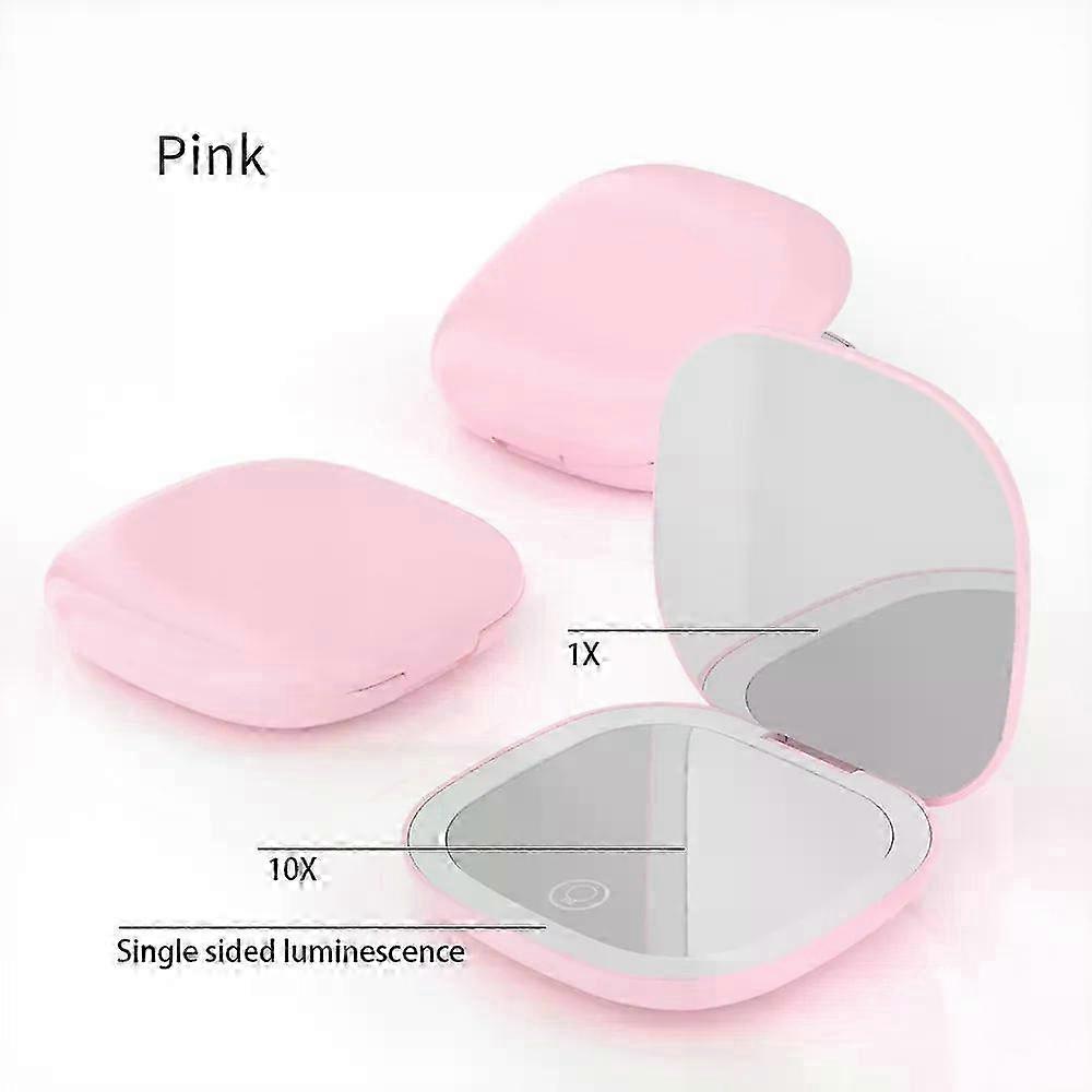 Compact Portable Folding Pocket Handheld LED Makeup Mirror with Rechargeable Light and 5x/10x Magnification for Various Brands