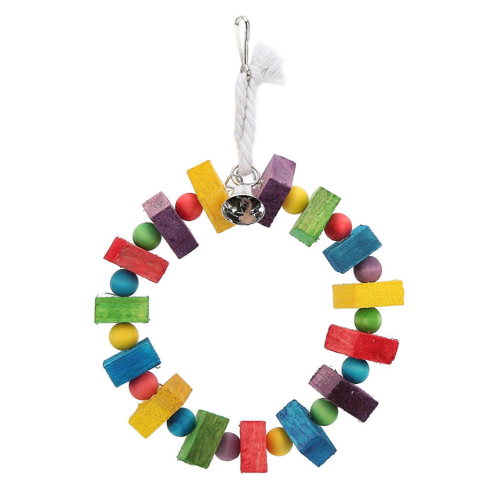 Parrot Swing Ring Colorful Wooden Block Bird Hanging Perch with Metal Hook for Birds