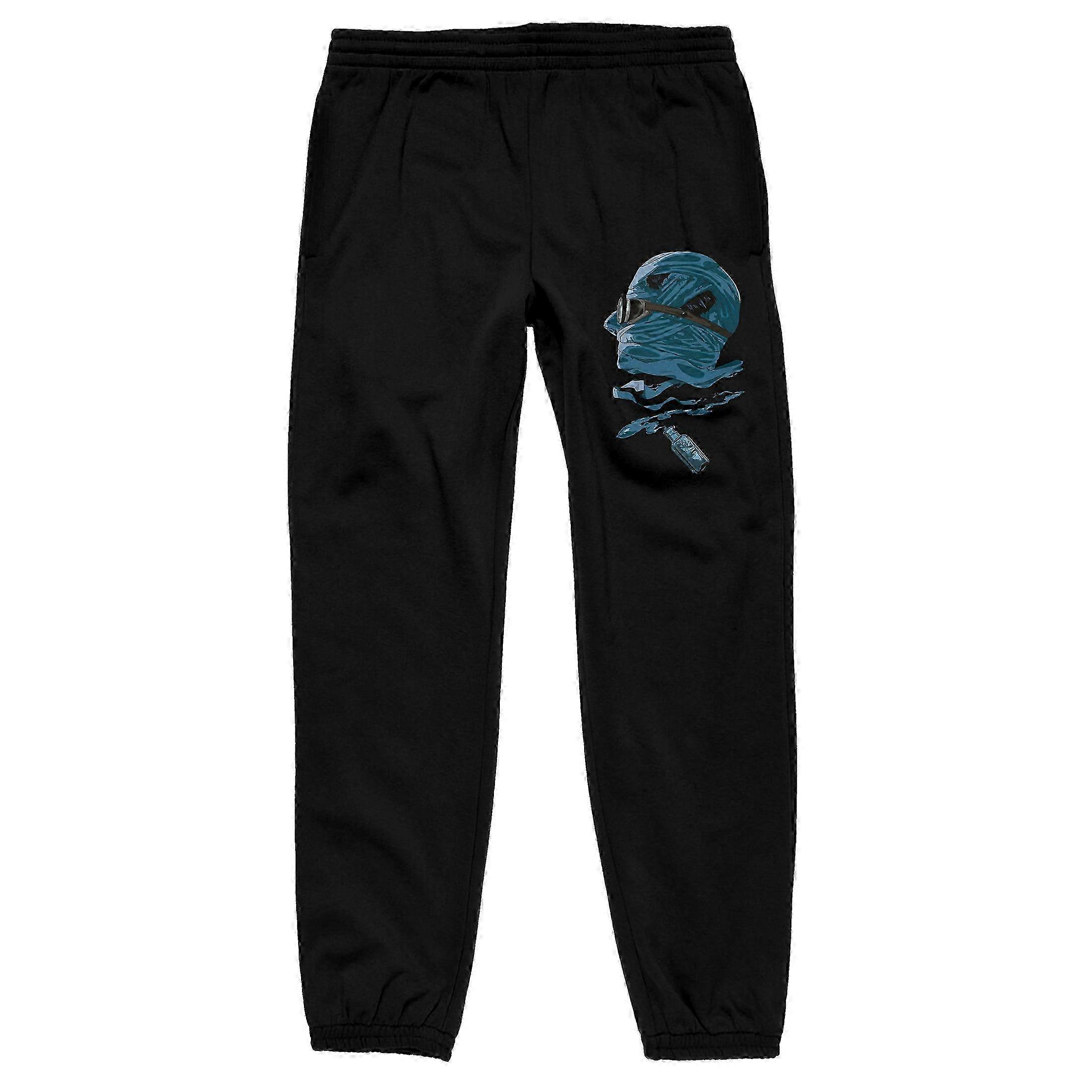 Men's Black Jogger Pants with Invisible Man & Potion Bottle Design - Large
