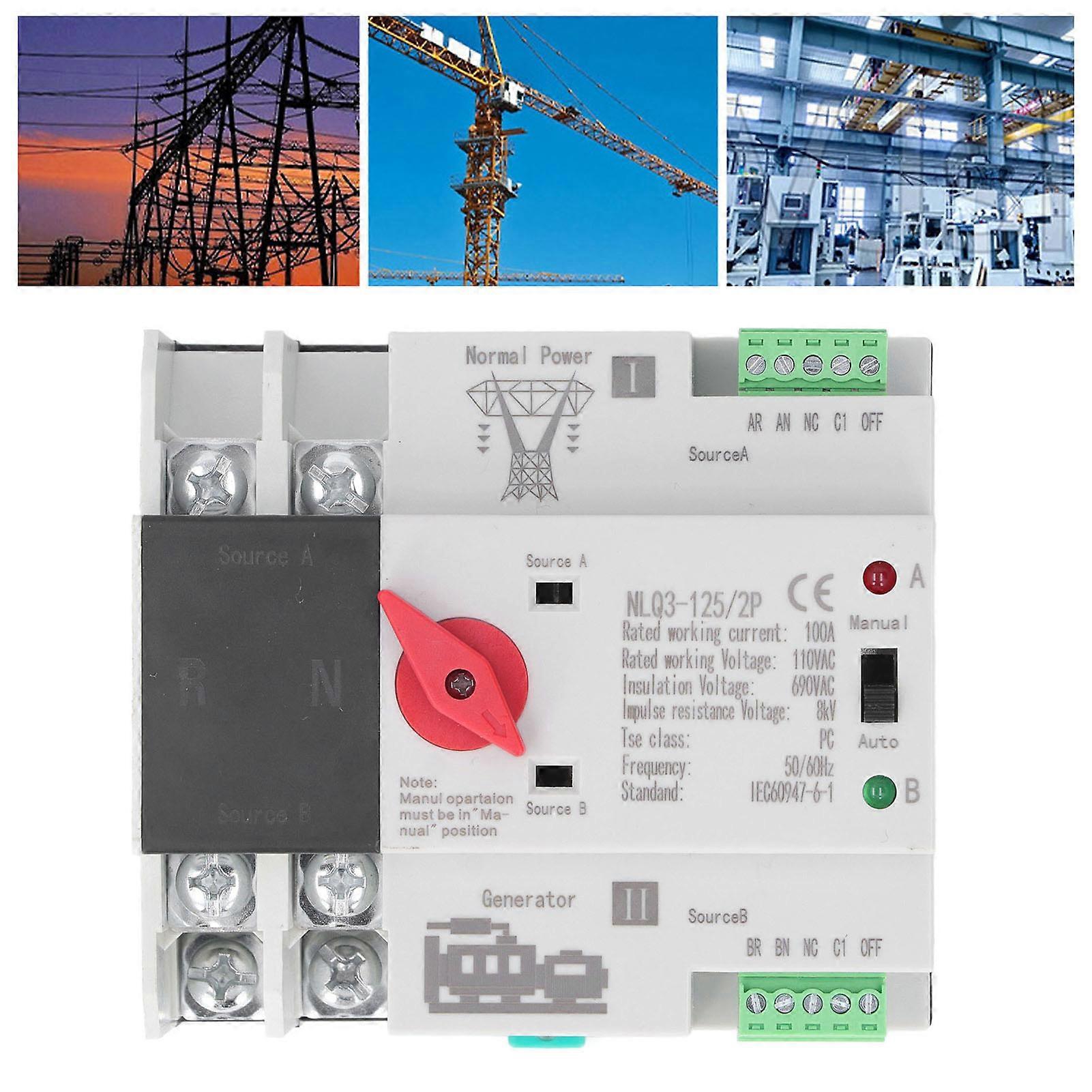 Dual Power Automatic Transfer Switch 100A Millisecond Response Speed Ensure Continuance Dual Power Switch AC110V 