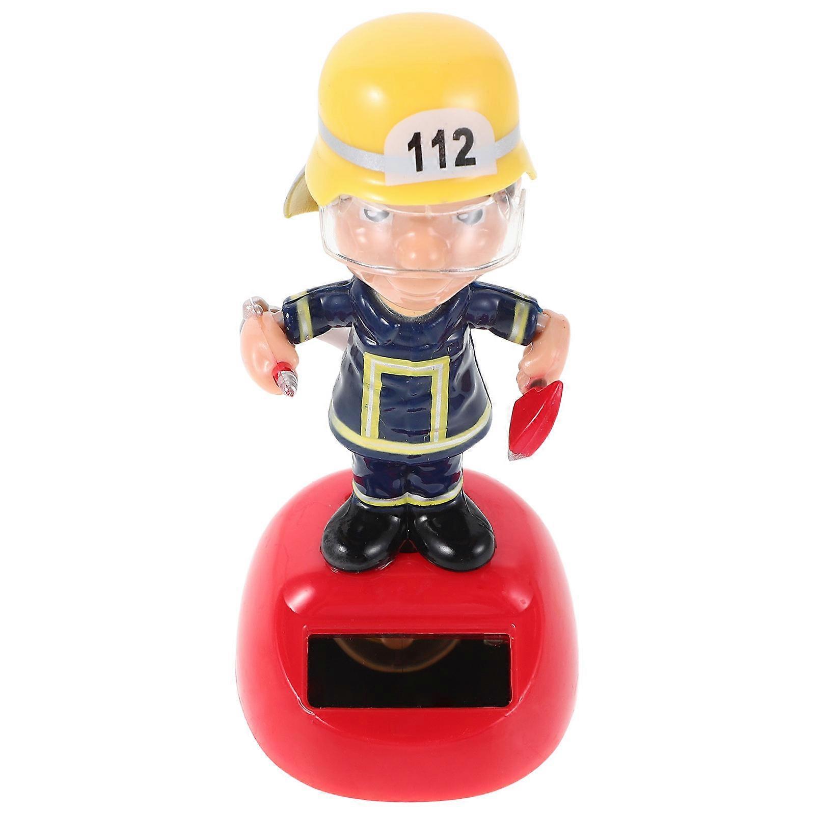 Solar Powered Firefighter Swing Figurine Dashboard Ornament Cartoon Fireman Decoration for Home Office Vehicle Interior Safety Enthusiasts