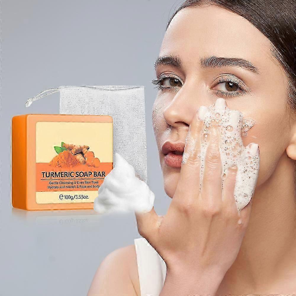 Turmeric Dark Spot Remover Soap Bars with Vitamin C, Retinol, Collagen, Natural Turmeric Handmade Soap with a Foam Net For All Skin Types For Men and