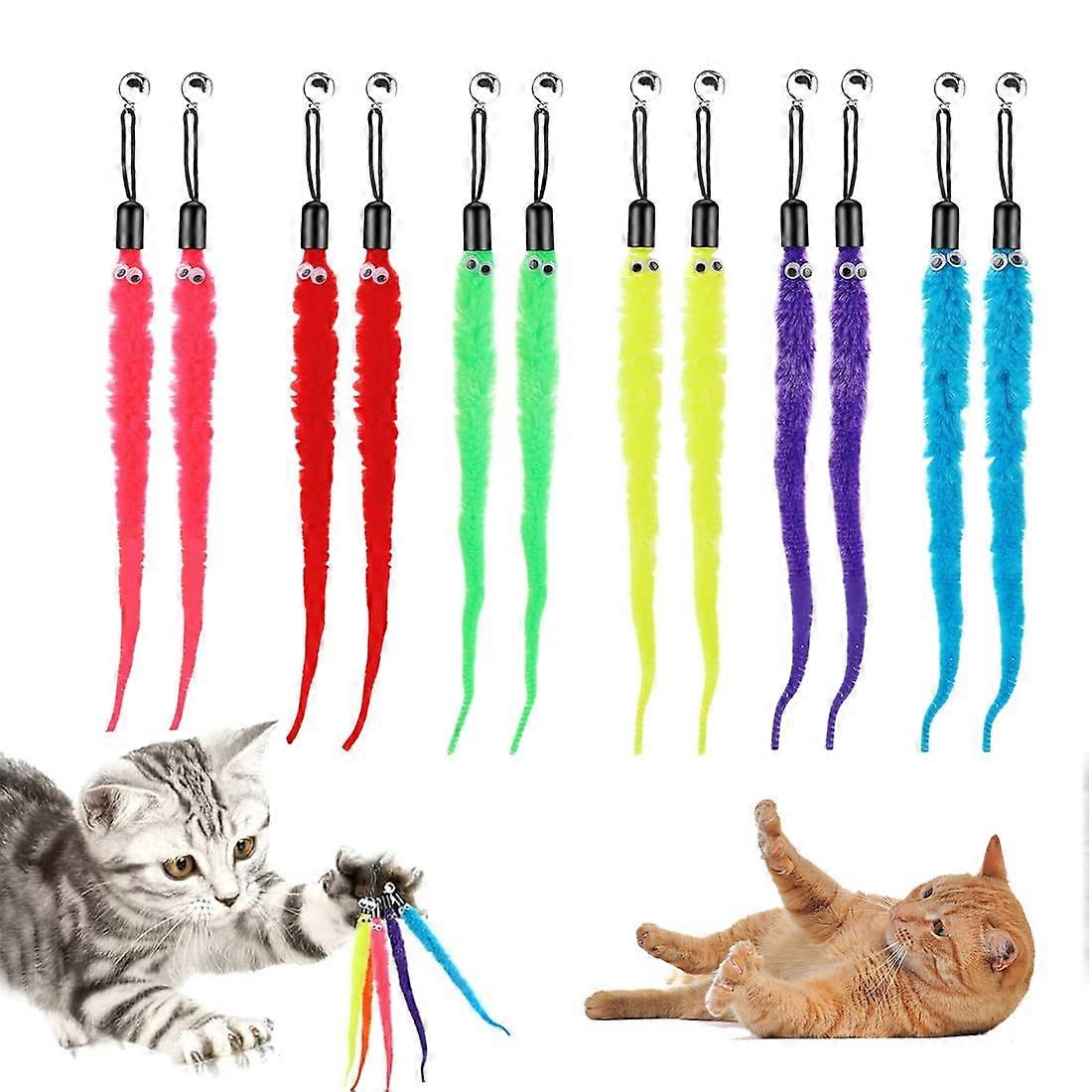 12piece Cat Toy Set  Interactive Hunting Toy with Worms, Kitten Stick Refill Attachments