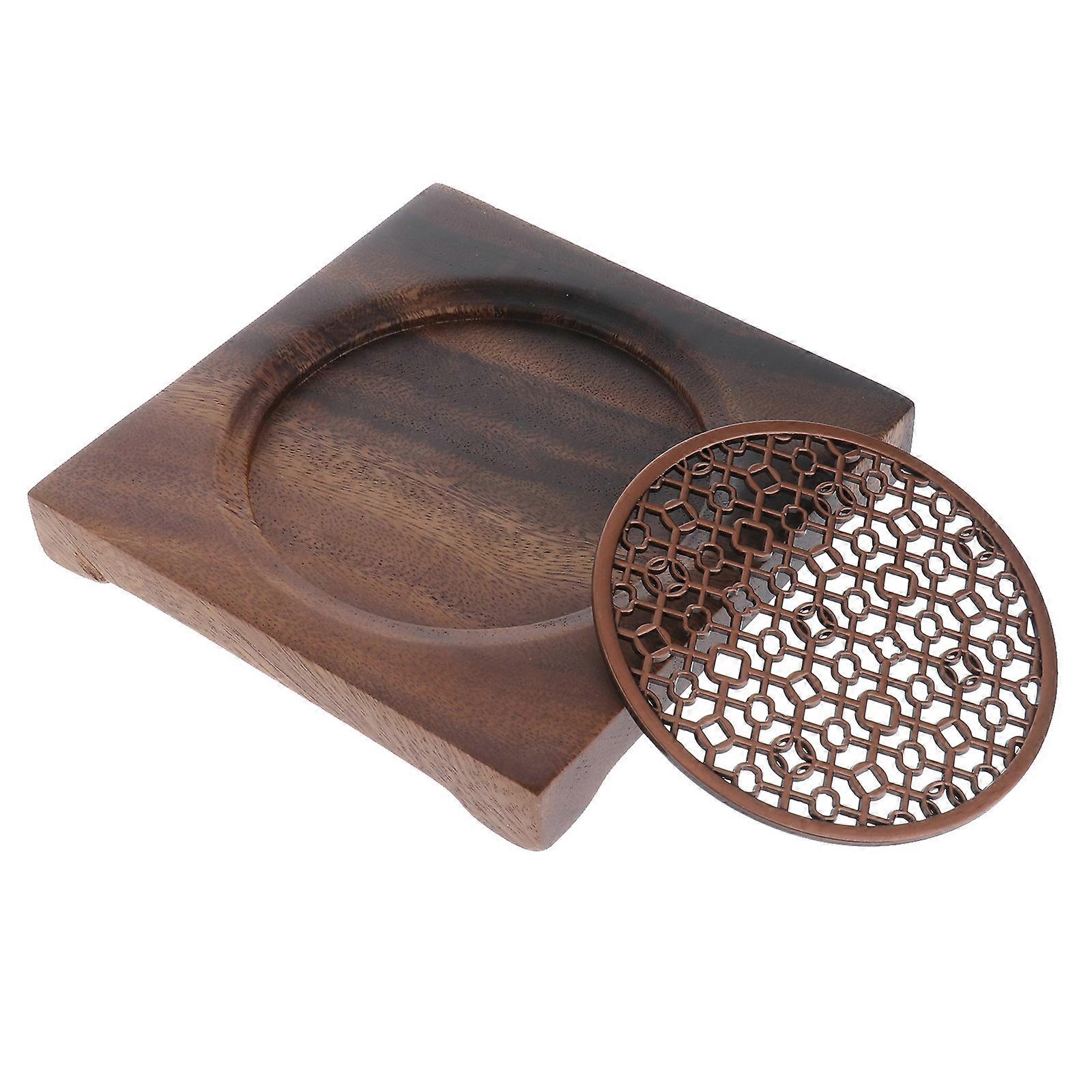 Practical Tea Pot Tray Made of Copper for Home Use Khaki Color Heat Resistant 1pc