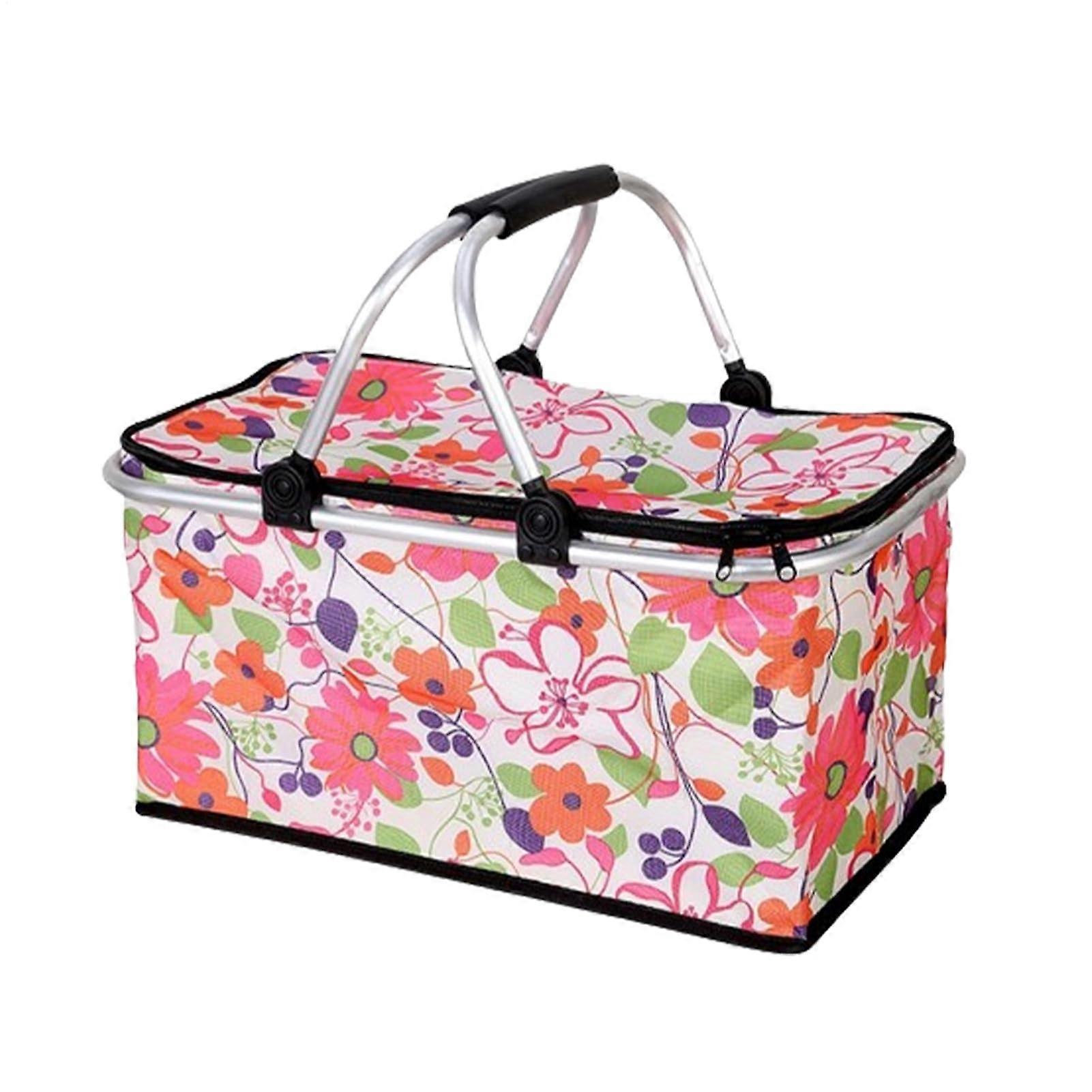 Large picnic basket – portable picnic box 30 l Picnic bag made of Oxford fabric with handle, ideal for hiking, camping, and outdoor picnics, Pink