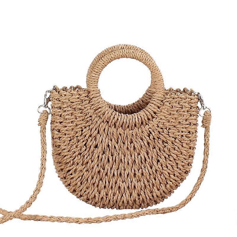 Women's Straw Beach Bag, Woven Shoulder Handbag for Summer, Brown Color, Lightweight and Stylish Beach Accessory