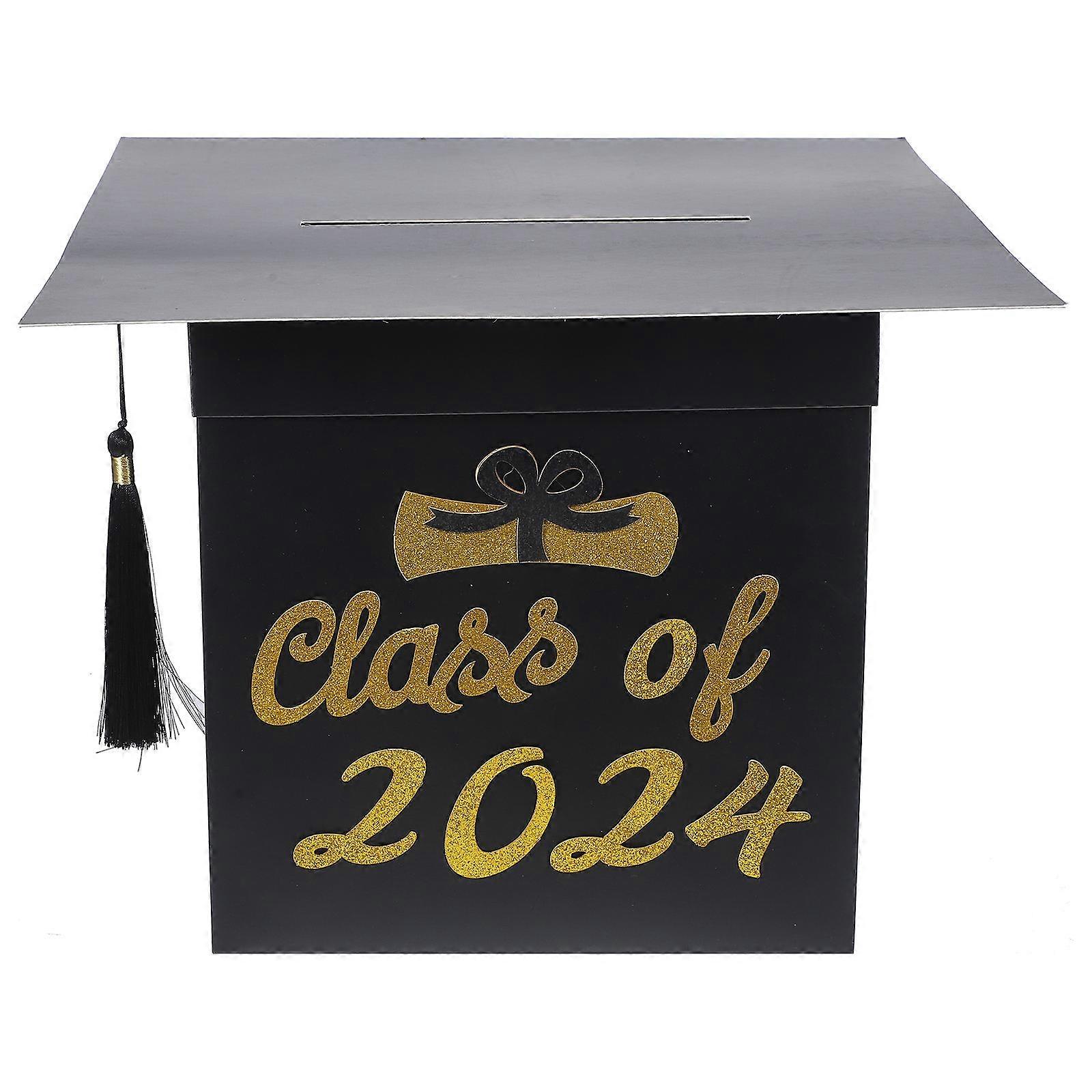 Graduation Message Box Black Cardboard Card Holder for Interactive Memory Keepsake, Class of Party Decoration