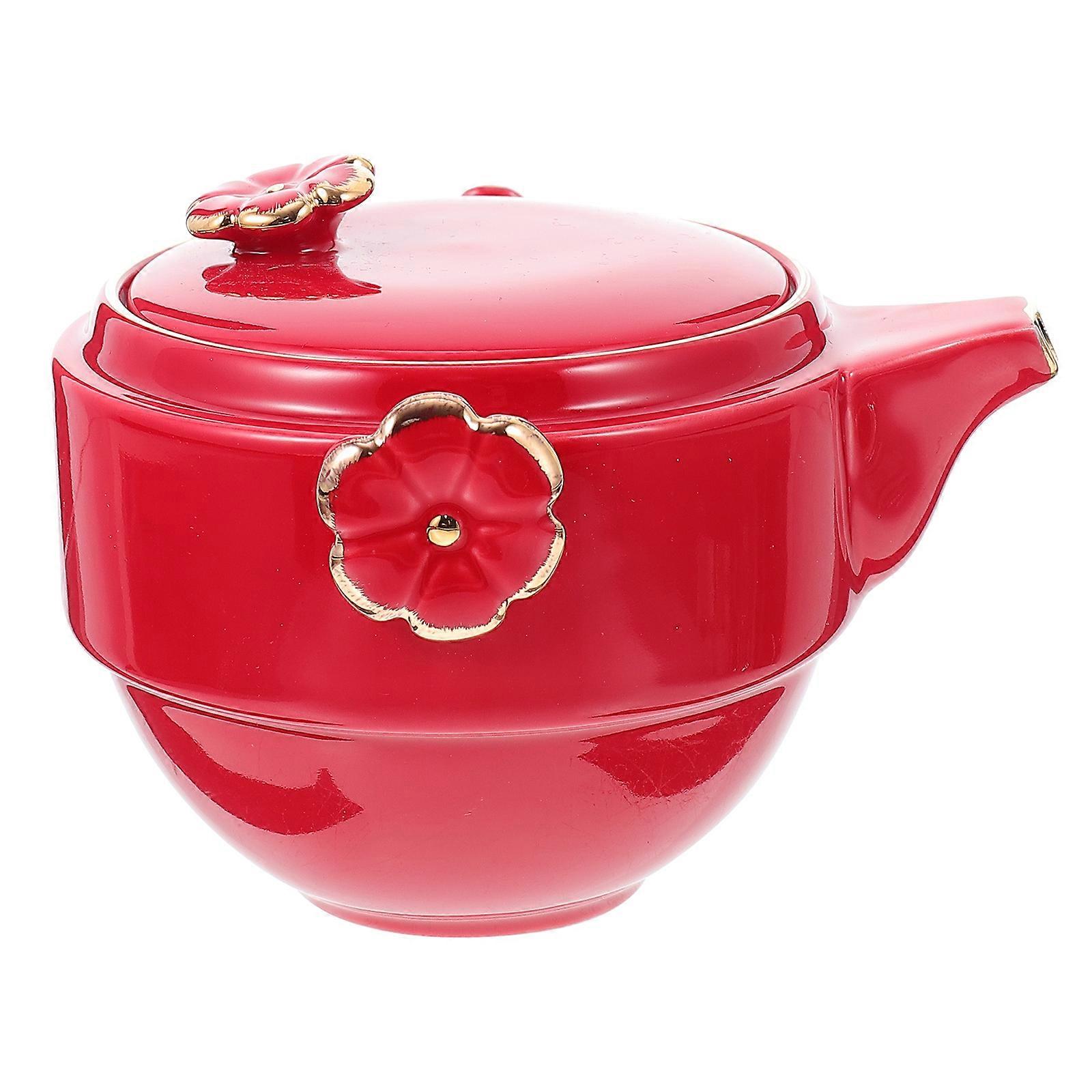 Ceramic Tea Set Adorable Teapot Fortune Cat Suitable For Home Use Red Color 10x8x7cm Storage 1Set