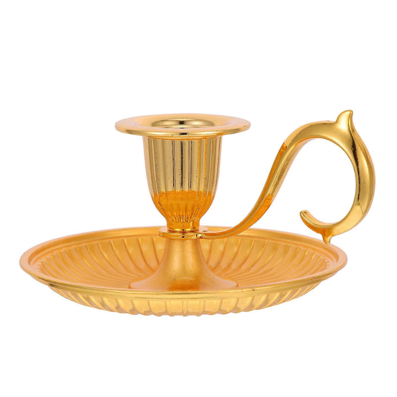 Retro Candlestick Holders Vintage Metal Tableware Tapered Base Curved Handle 4.5×4.5×3.1in Candle Support 1Pcs
