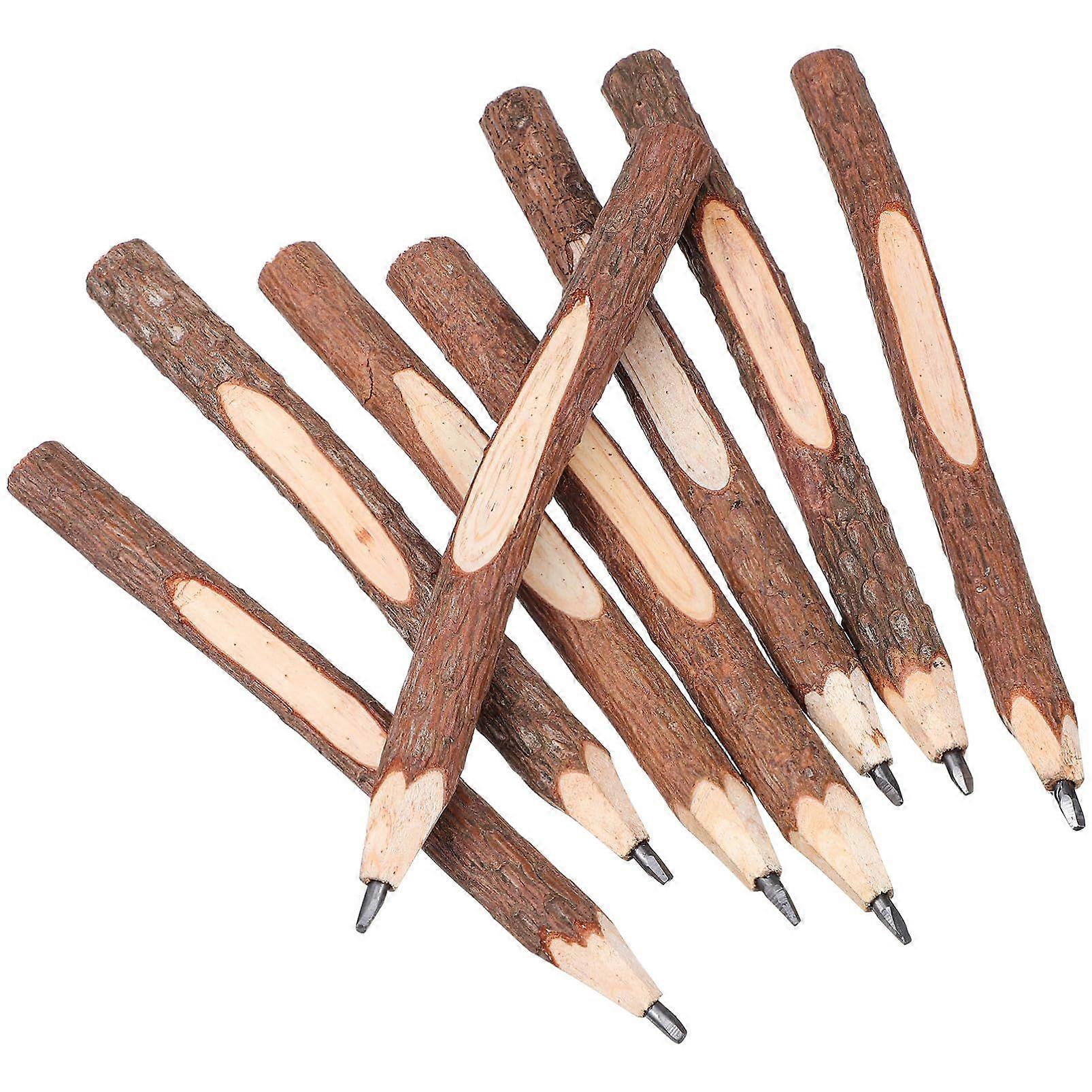 8 Pcs Natural Wooden Twig Pencils, 5.11 Inch Handcrafted Timber Pens with Rustic Bark, Smooth - Writing Eco - Friendly School & Office Supplies