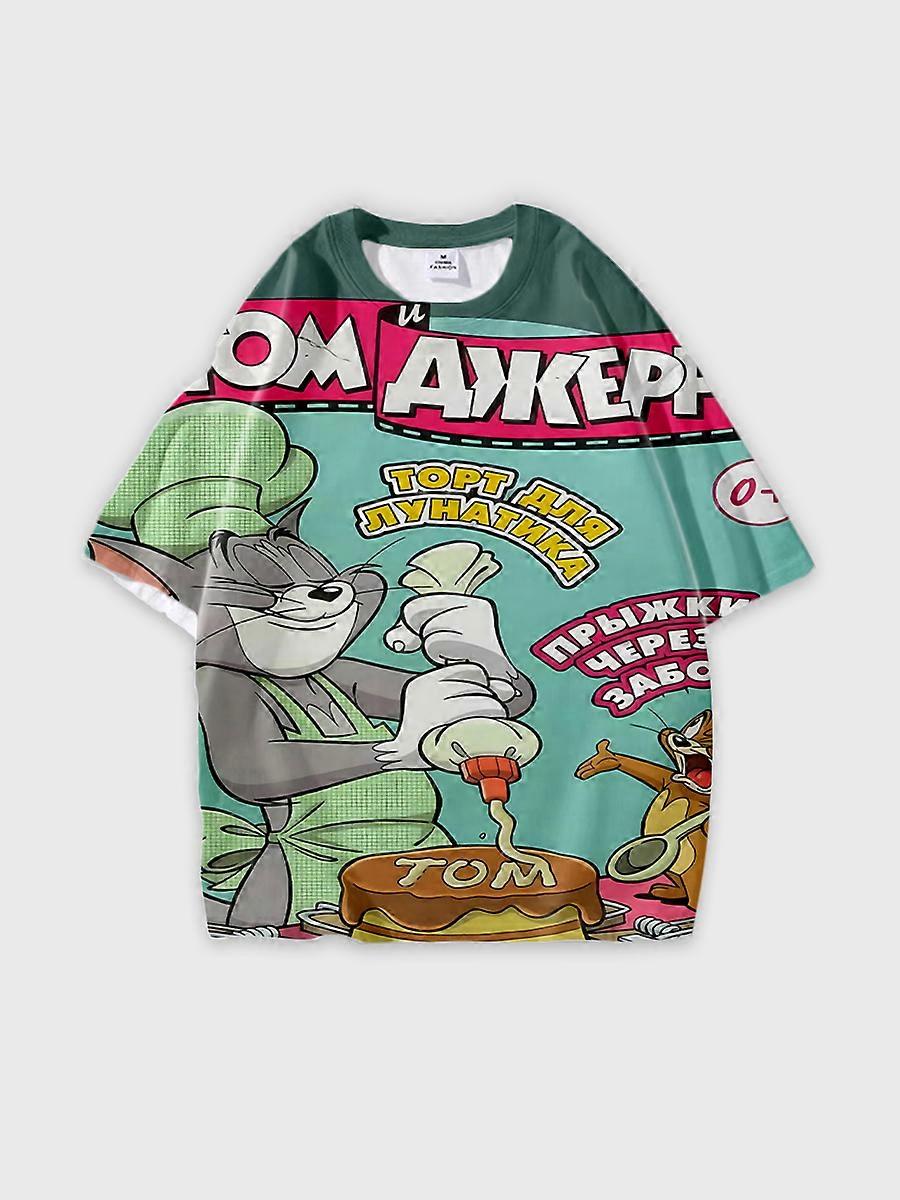 T-shirt round neck Cartoon Pattern loose short sleeve D2138