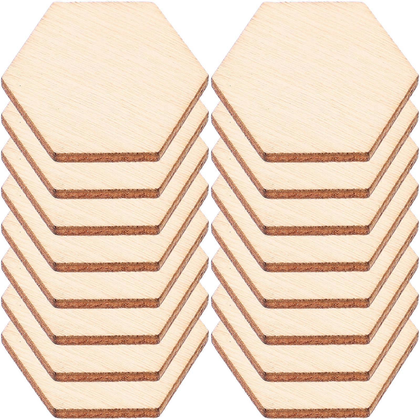 Unfinished Wood Hexagon Creative Graffiti Design Diy Crafts Sturdy Structure Versatile Applications Beige 100Set