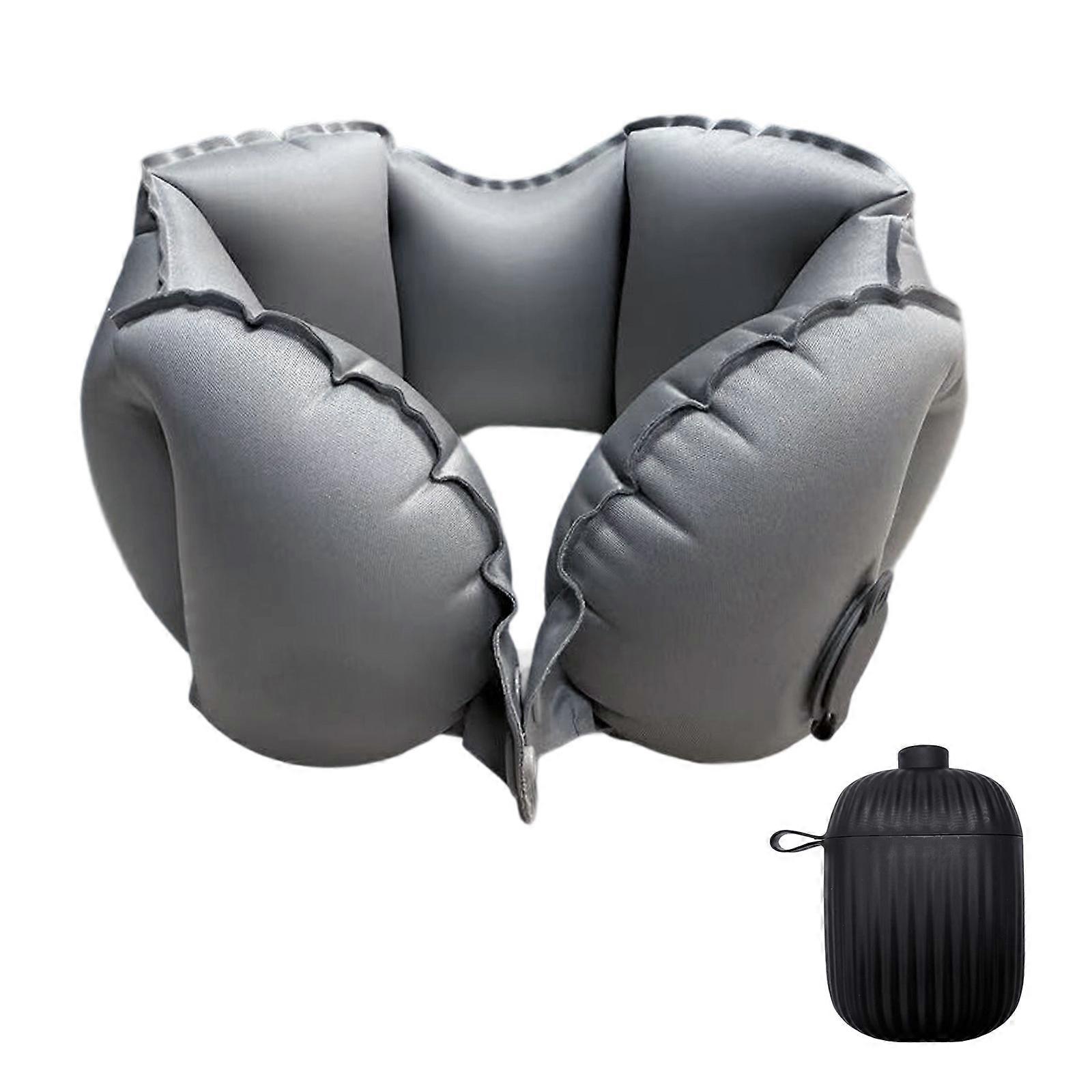 Comfortable Inflatable Neck Support Pillow Foldable TPU Materials With Air Storage Case for Adults grey