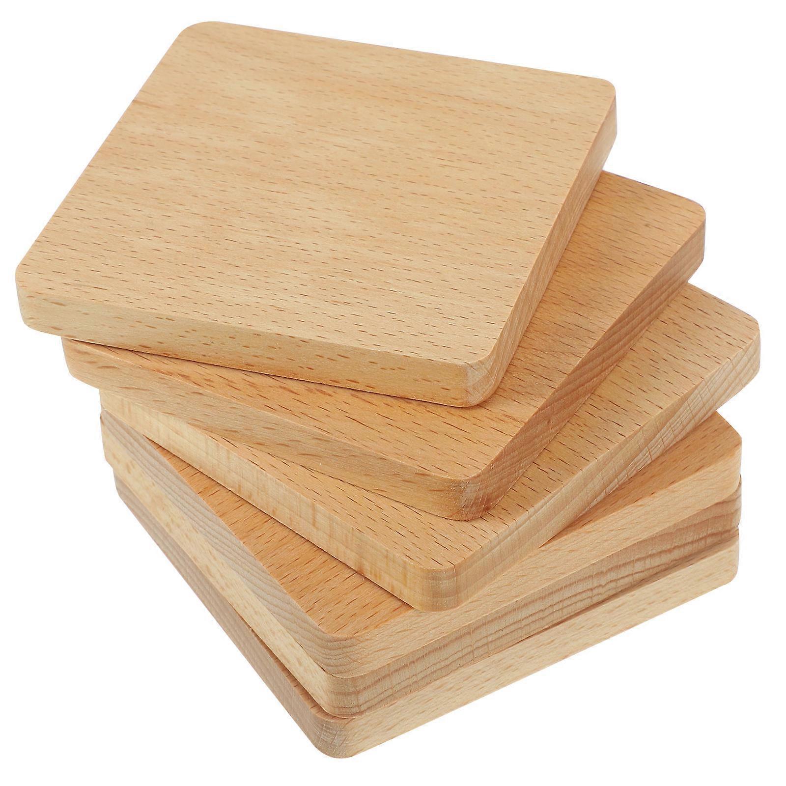 Wooden Cup Mats Insulation Coasters Simple Design Home Use Beech Wood 6Pcs