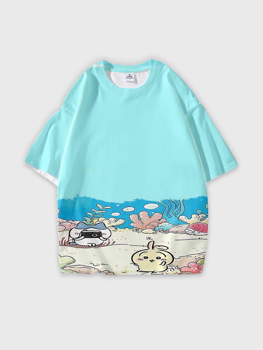 T-shirt girocollo Cartoon Pattern manica corta sciolta G10