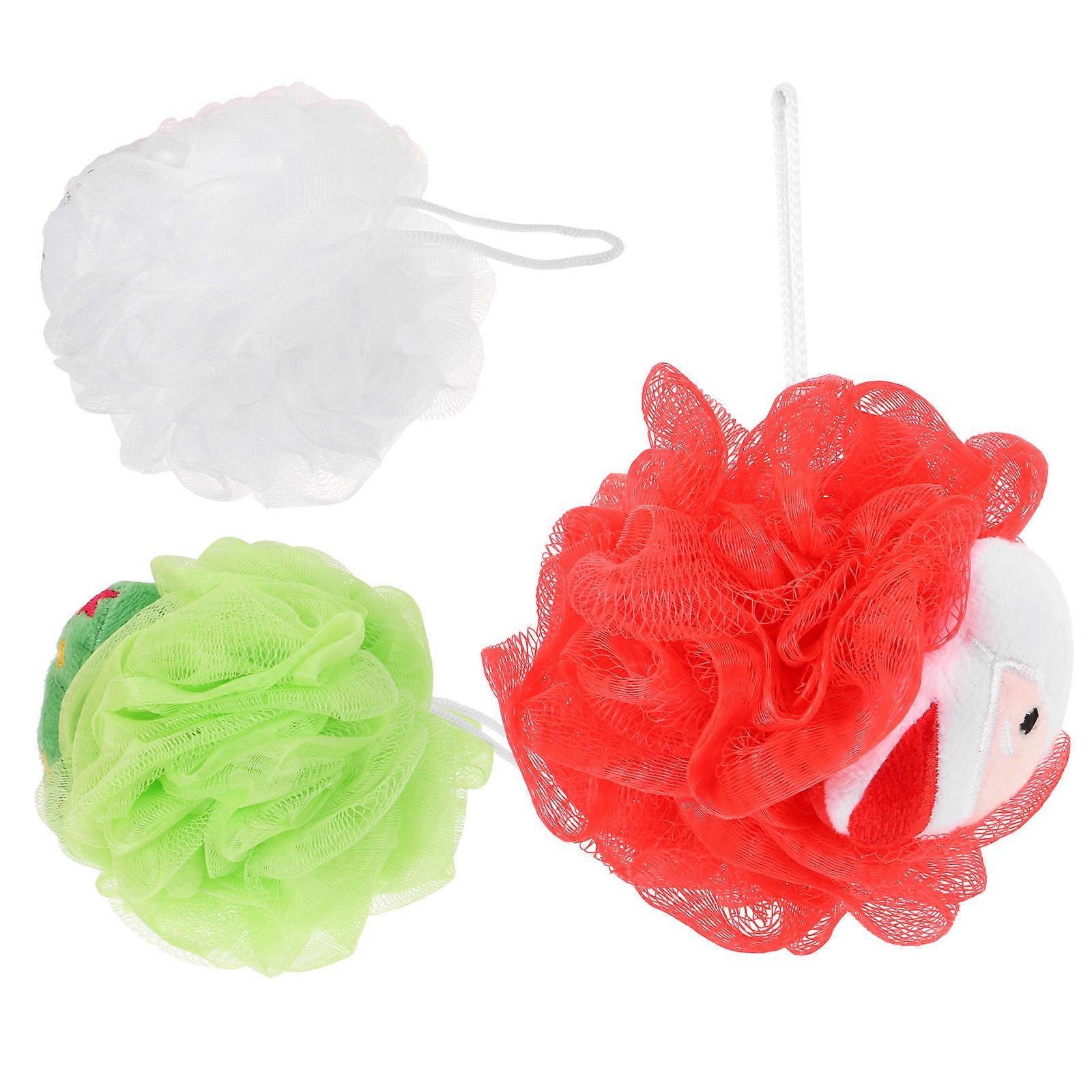 3pcs Christmas Theme Shower Loofah Skin Cleaning Scrubber Bathroom Accessory