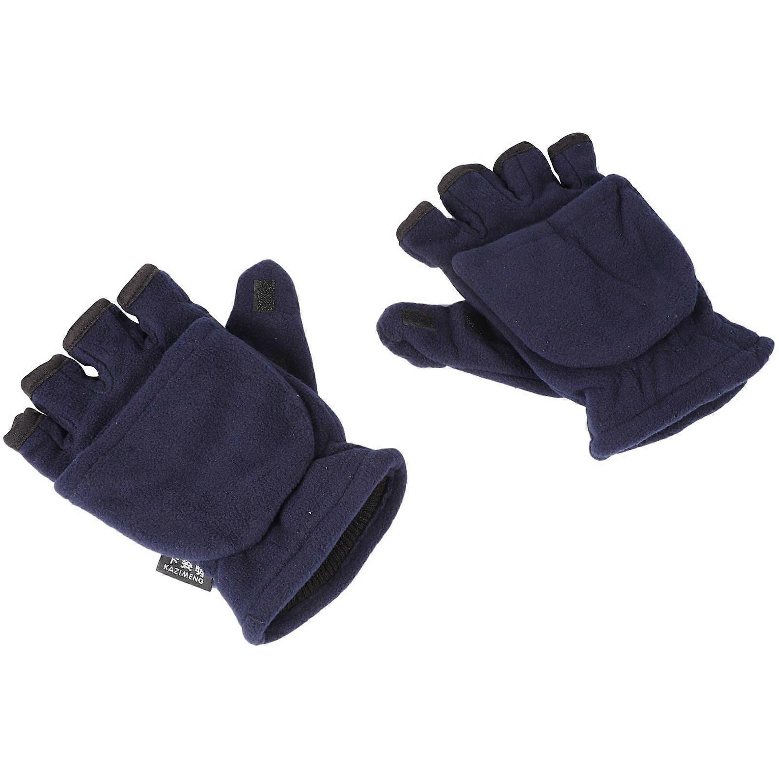 1 Pair Double Layer Fleece Half Finger Gloves with Flap Cover Mittens for Men and Women