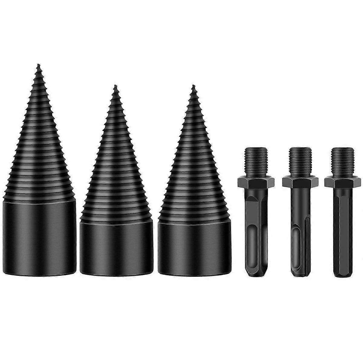 Black Steel Woodworking Tool Splitting Wood Drill Bit for Efficient Firewood Splitter 3pcs