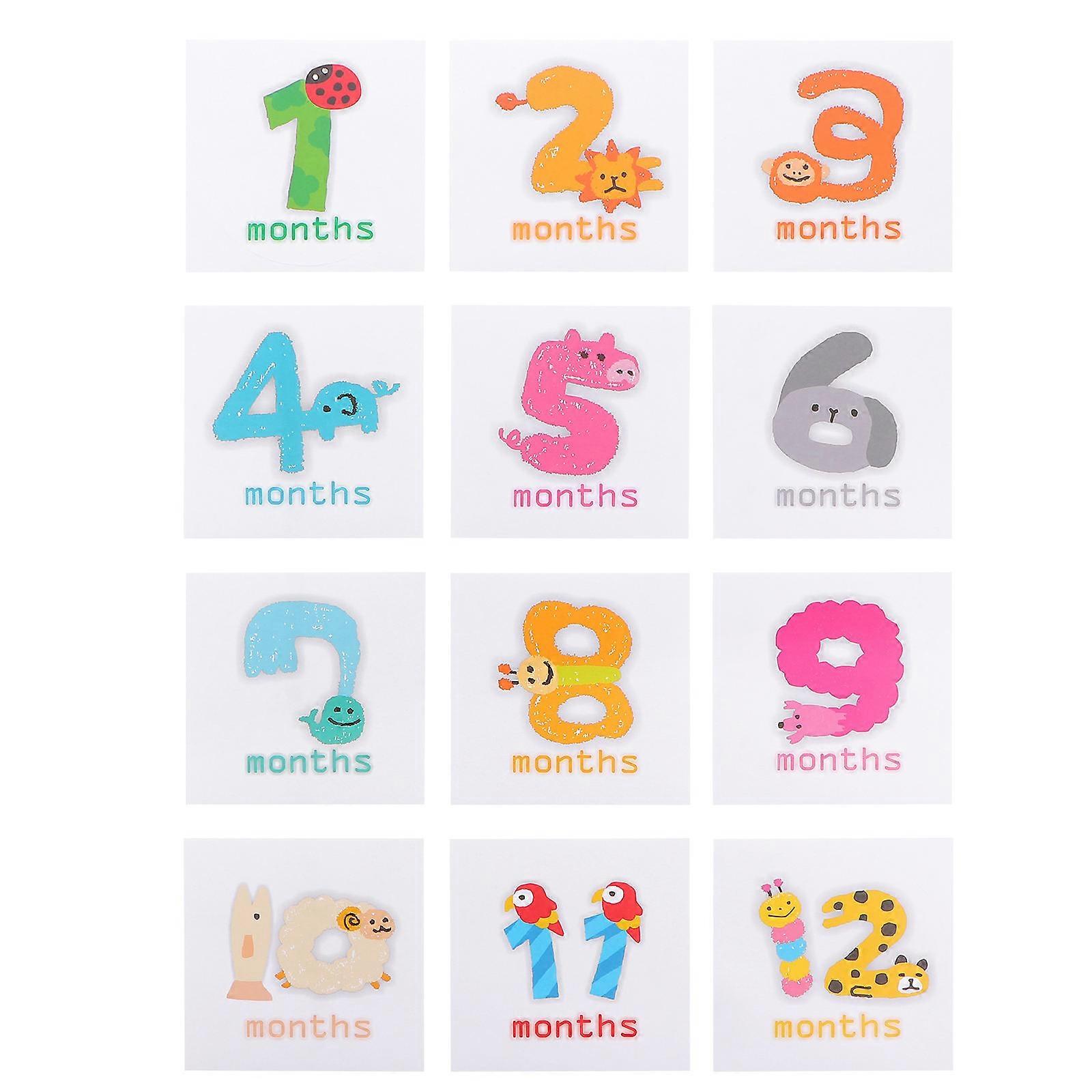 Animal Shape Number Stickers 1 Set Baby Monthly Milestone Props Assorted Color Matte Coating Record Growth Milestones