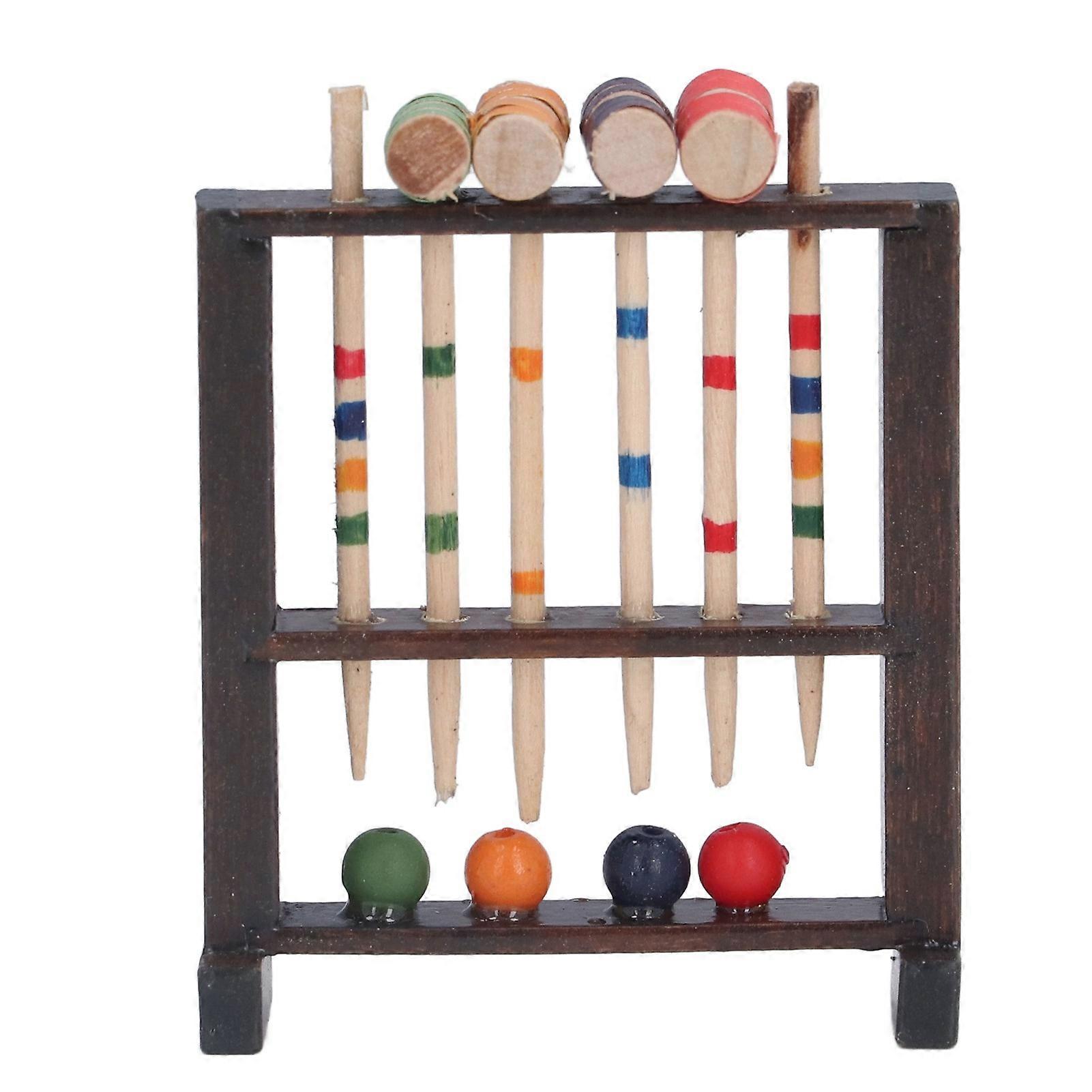 1/12 Scale Dollhouse Accessory Miniature Wooden Croquet Game Set Small Decoration Children's Toys