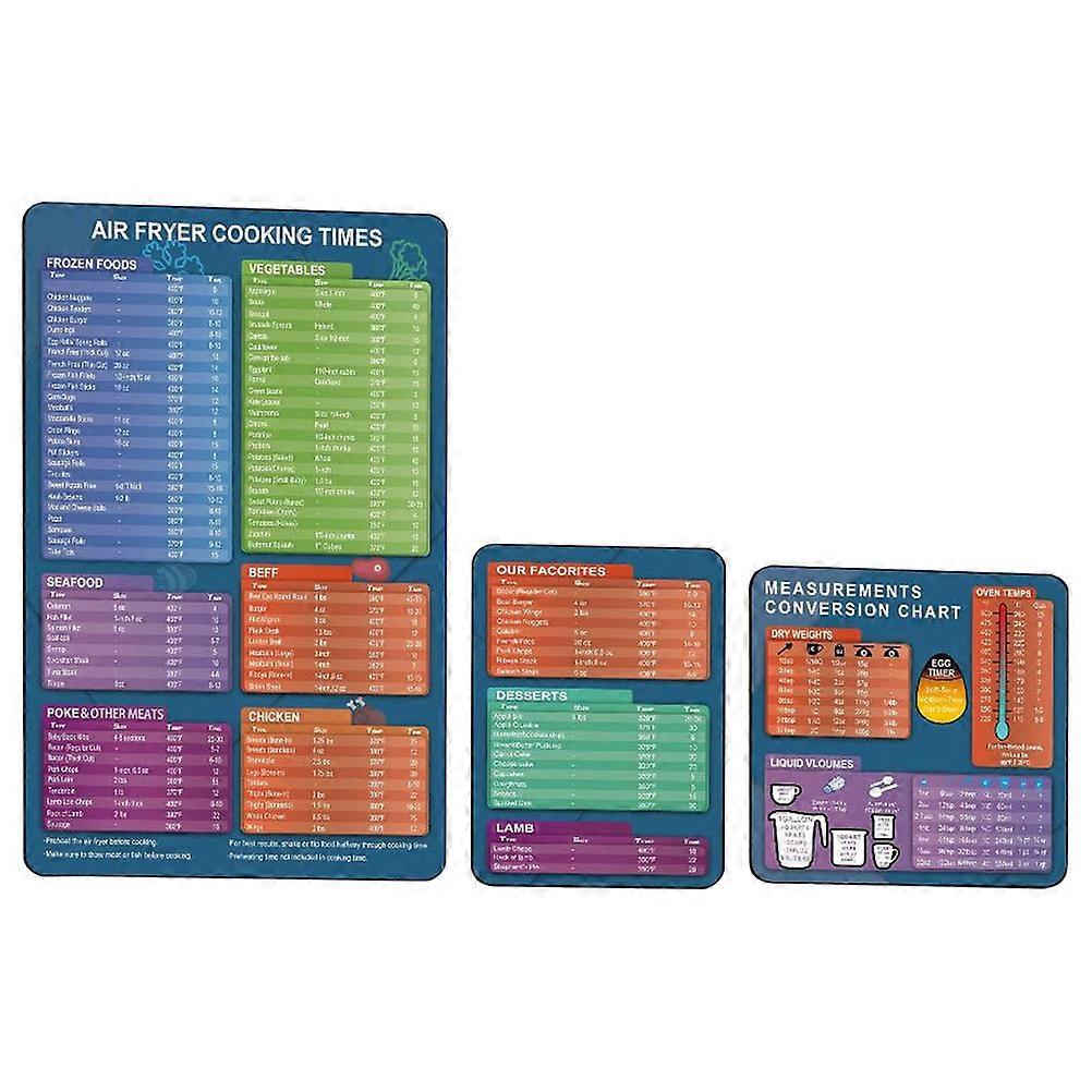 Air Fryer Quick Reference Decals with Material and Clear Graphics 3pcs Assorted Color