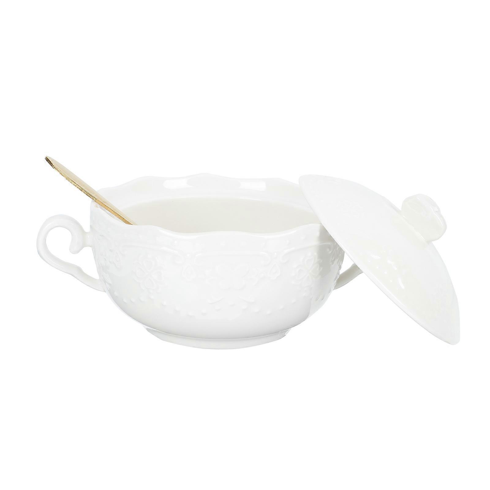 Embossed Serving Bowl With Spoon Suitable For Celebrations 16X10.4cm Round Design Food Storage 1 Set