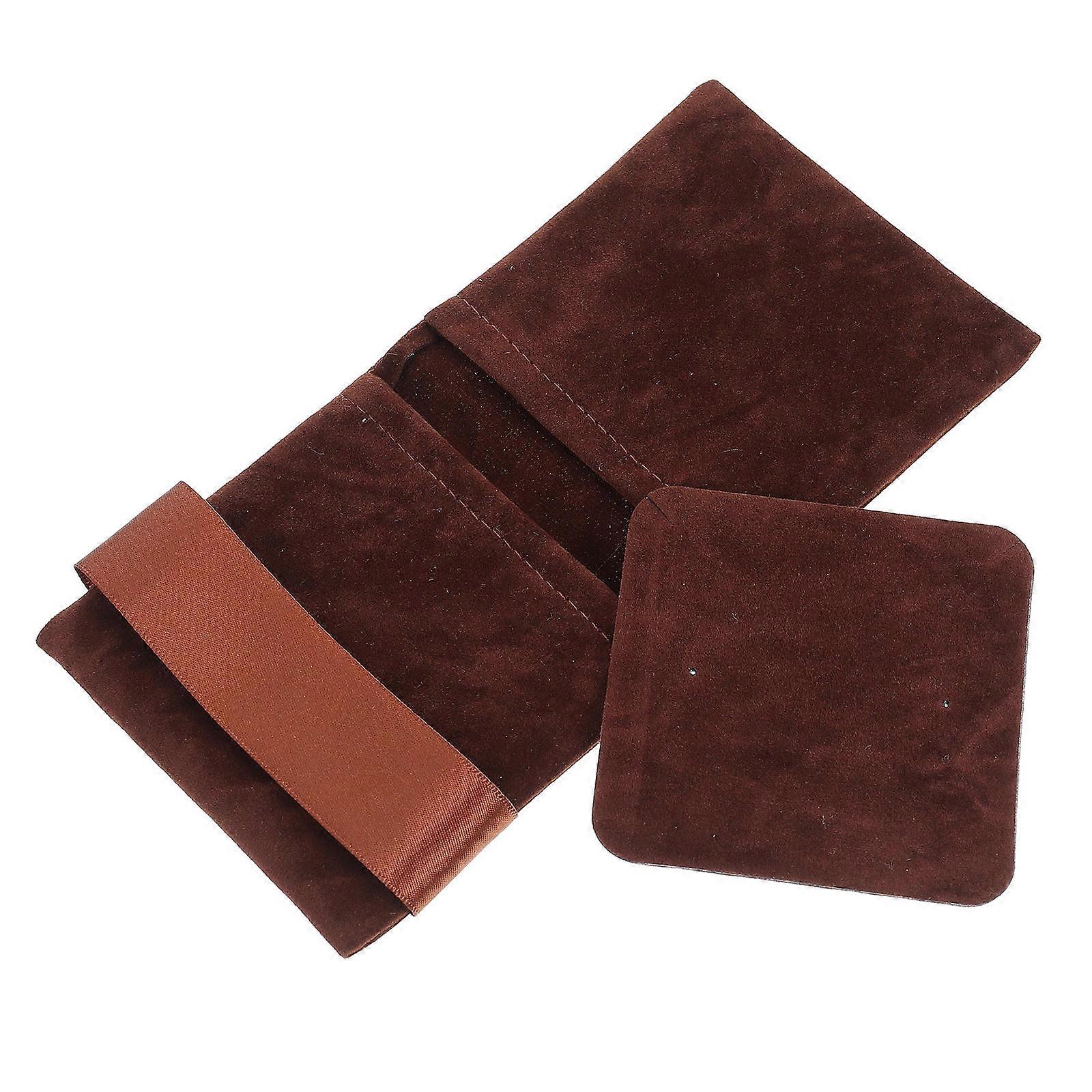 Portable Jewelry Pouch with Ribbon Design for Storage in Smooth Coffee Knitted Fabric