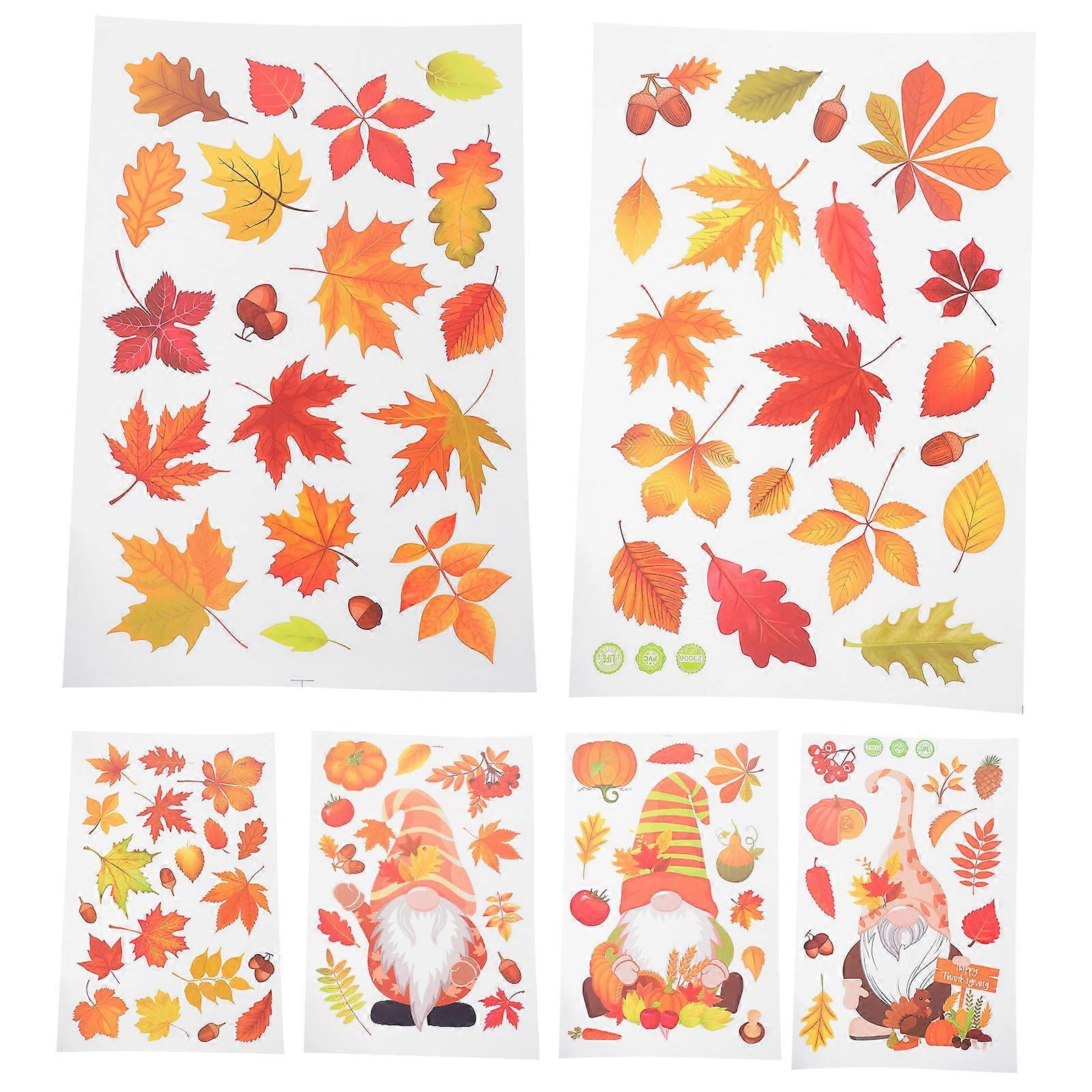 Thanksgiving Fall Leaves Gnome Window Sticker 6 Sheets Assorted Color Window Decoration 30X20CM PVC Static Cling