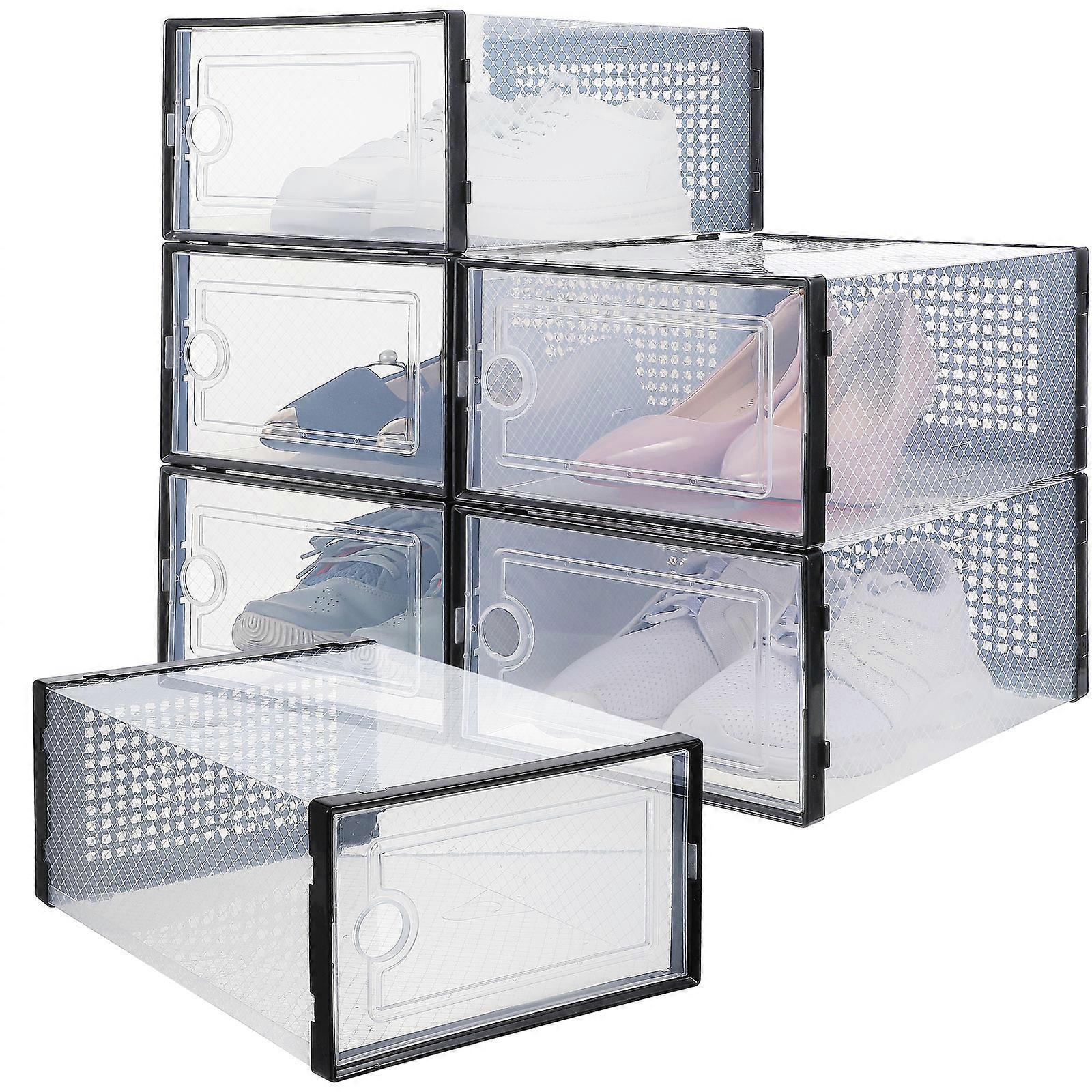 6Pcs Stackable Shoe Display Boxes For Dust Protection Multipurpose Storage Transparent Design Rectangular Shape