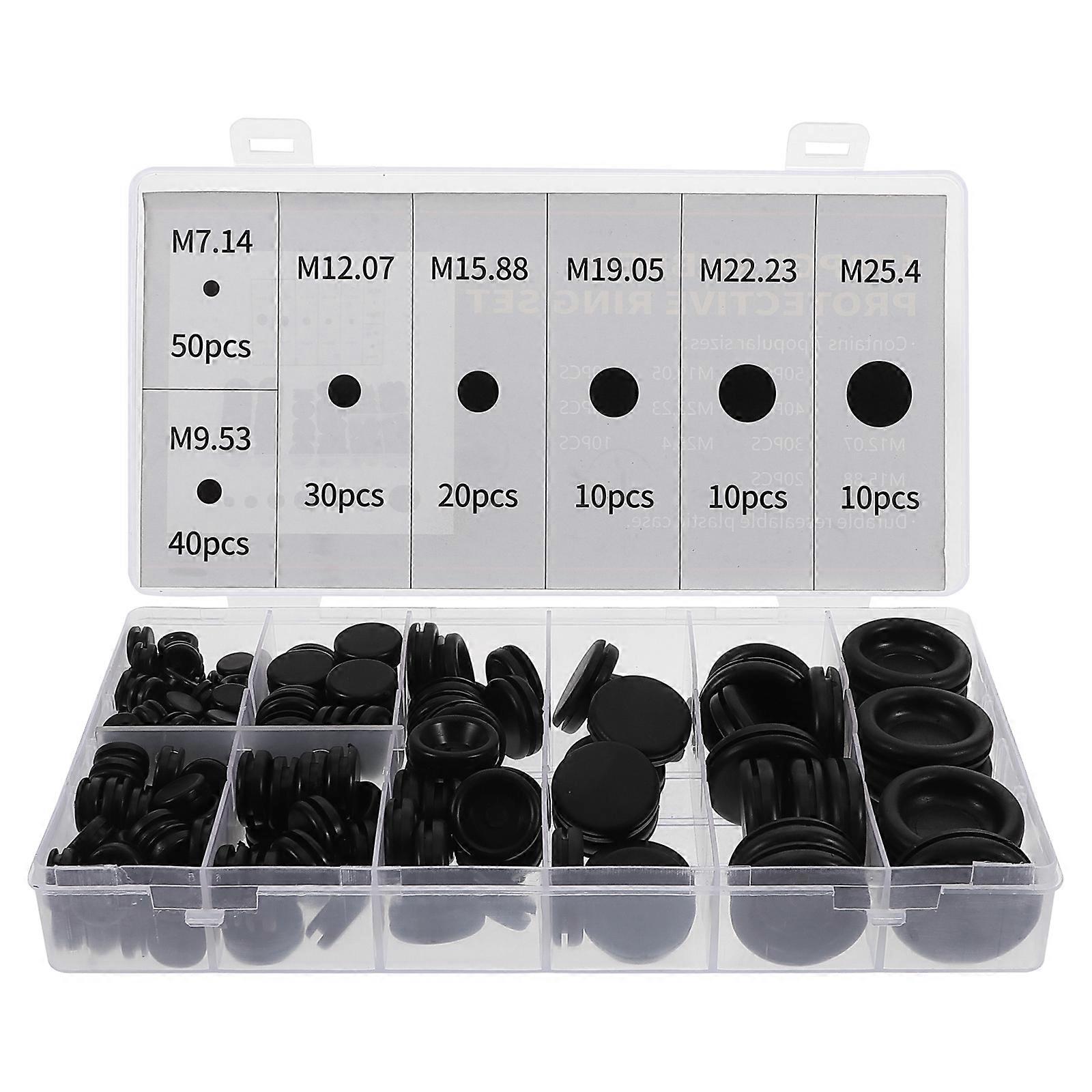 170pcs Rubber Grommet Set for Electrical Cables – Closed Hole Seals for Automotive, Plumbing, and Industrial Cable Management