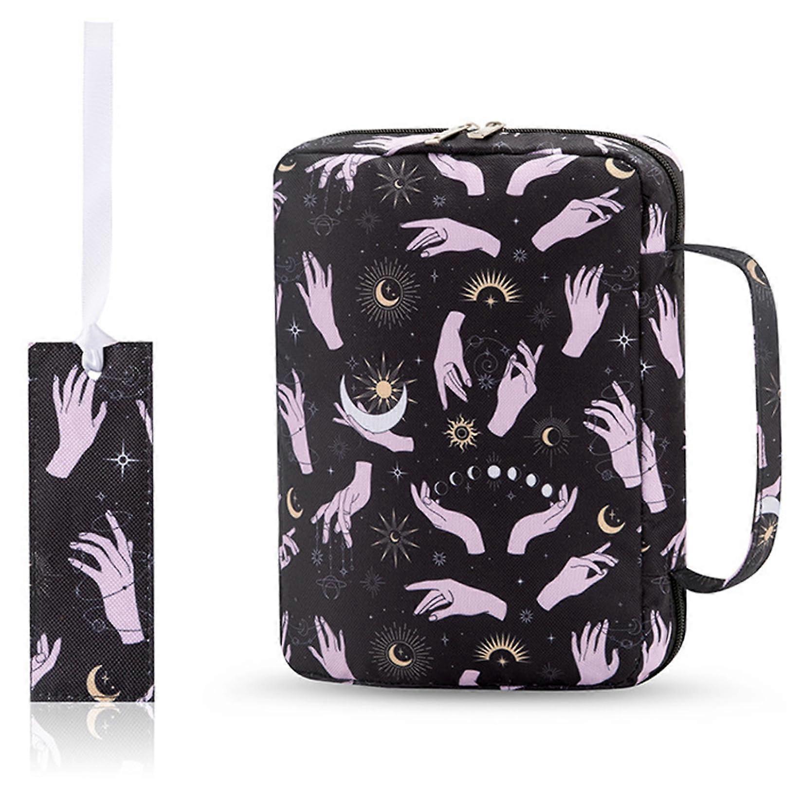 Custodia per Bibbia con manico, 10 x 7 pollici, custodia in tessuto Oxford di grande capacità per le donne, chiusura a zip con segnalibro, design a stella e luna