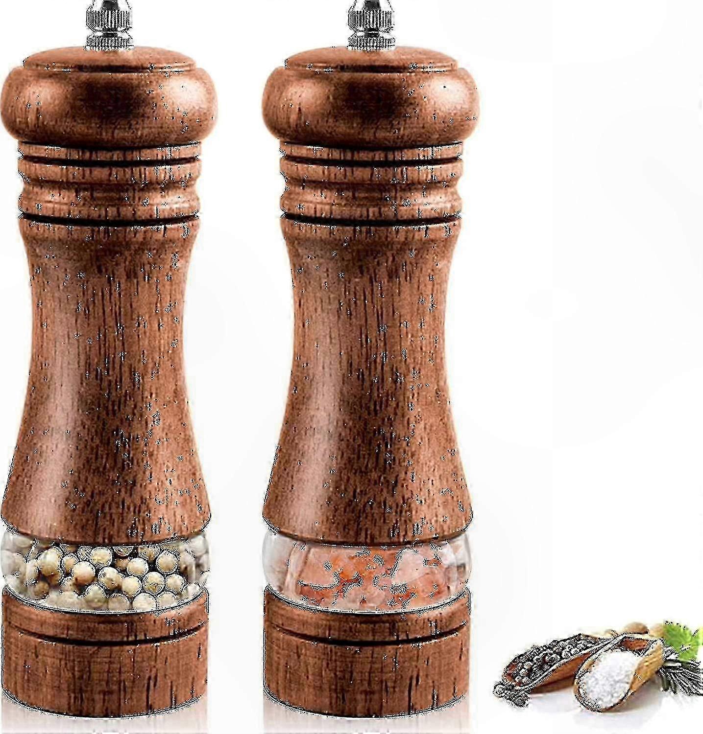 Adjustable Wooden Salt and Pepper Grinder Set, Dual Kitchen Spice Tool